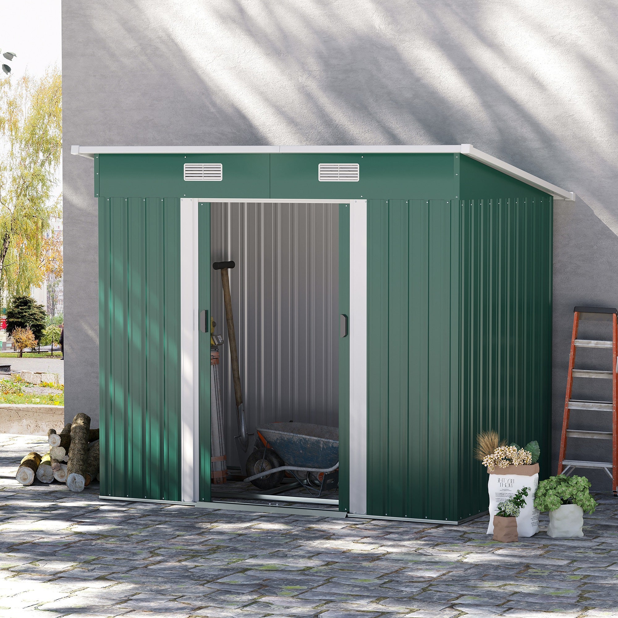 Outsunny 6.8 x 4.3ft Outdoor Garden Storage Shed, Tool Storage Box for Backyard, Patio and Lawn, Green - anydaydirect