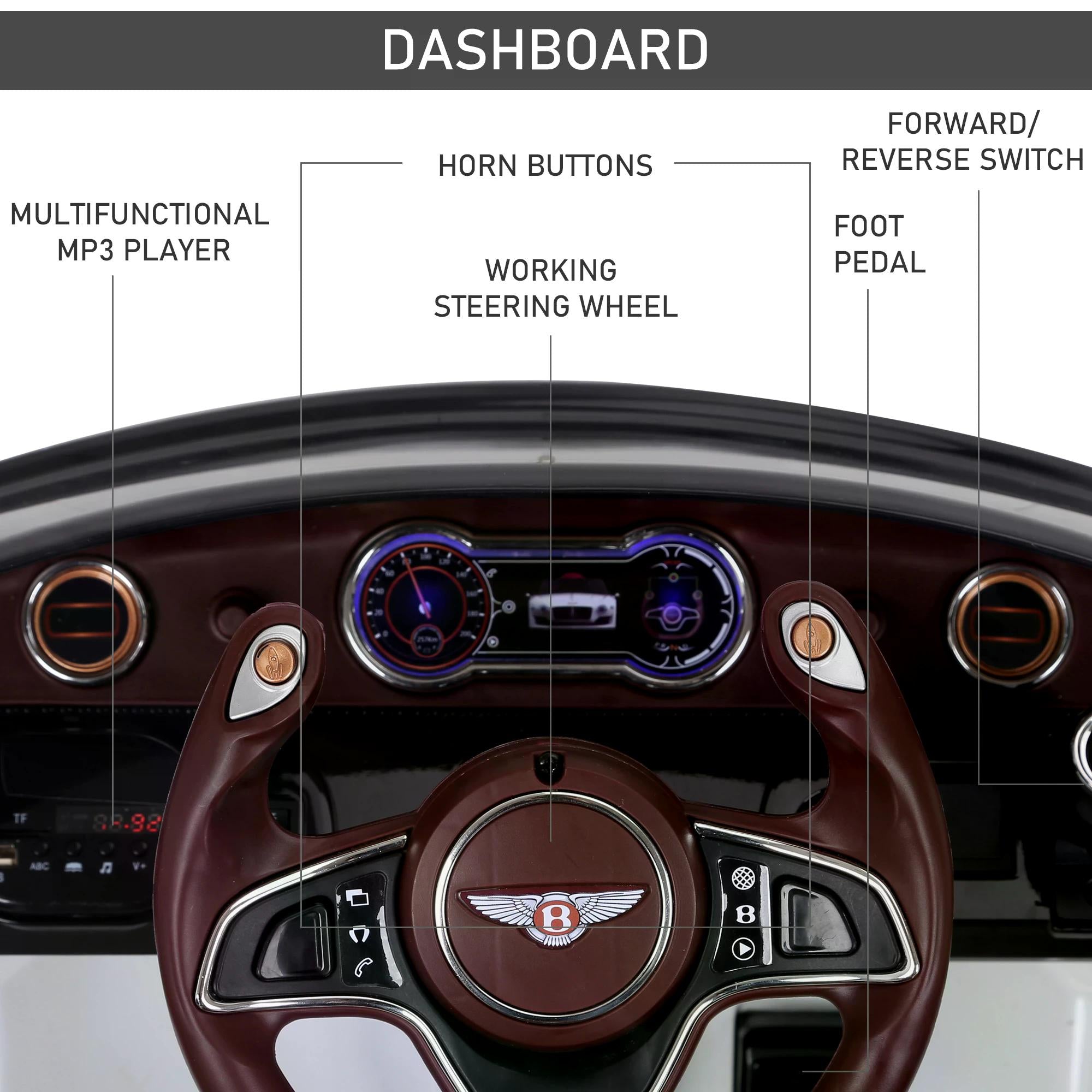 HOMCOM Bentley Kiddie Cruiser: 12V Ride-On with LED Illumination, MP3 Player, Youthful Thrill on Wheels, White - anydaydirect