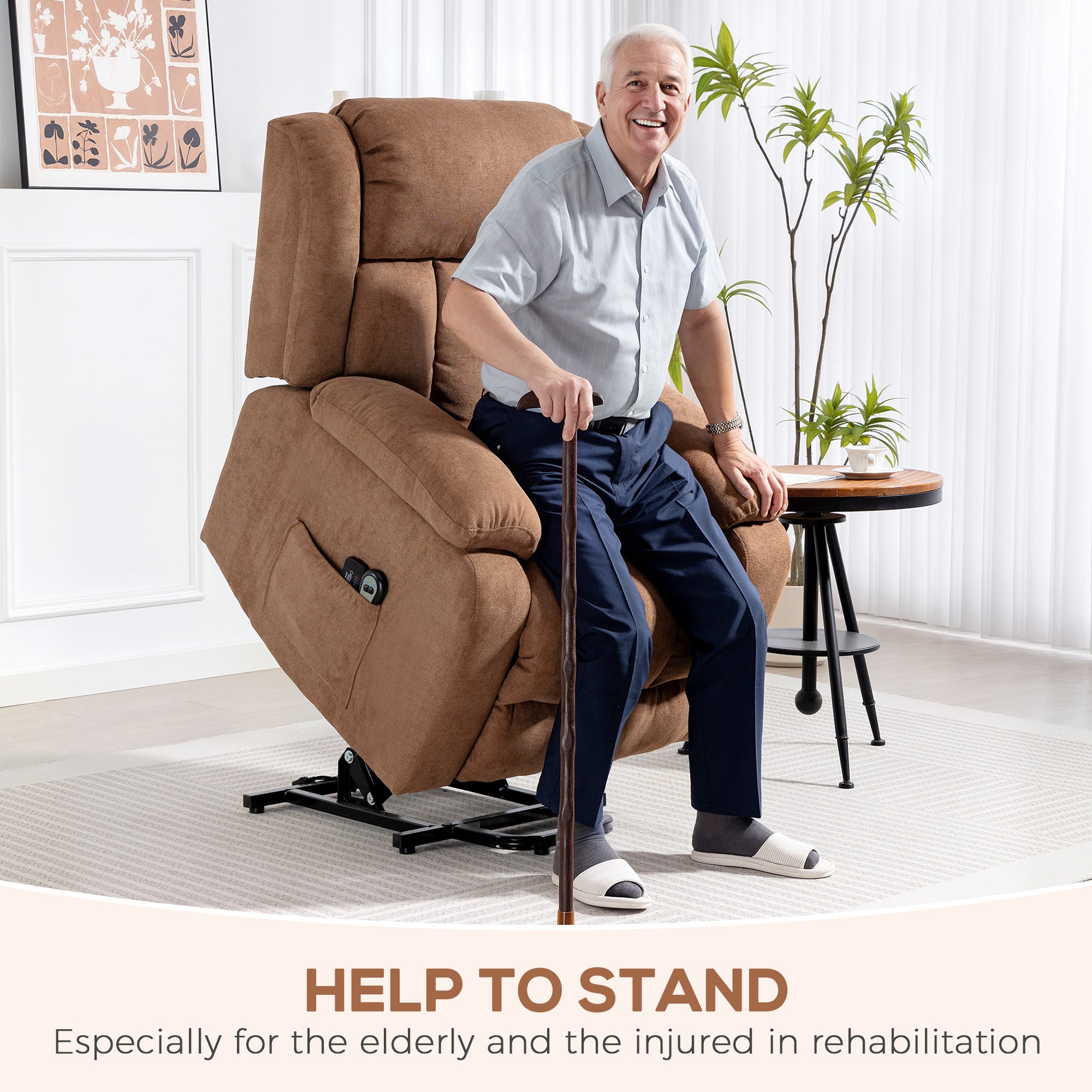 HOMCOM Power Lift Recliner Chair with Massage, Overstuffed Lift Chair for Elderly with Footrest, Remote and Side Pocket, Brown - anydaydirect