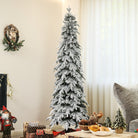 HOMCOM 6ft Pencil Artificial Christmas Tree, Snow Flocked Xmas Tree with Downswept Branches and 600 Tips, Auto Open, Steel Base, Holiday Decoration for Home Office, Green - anydaydirect