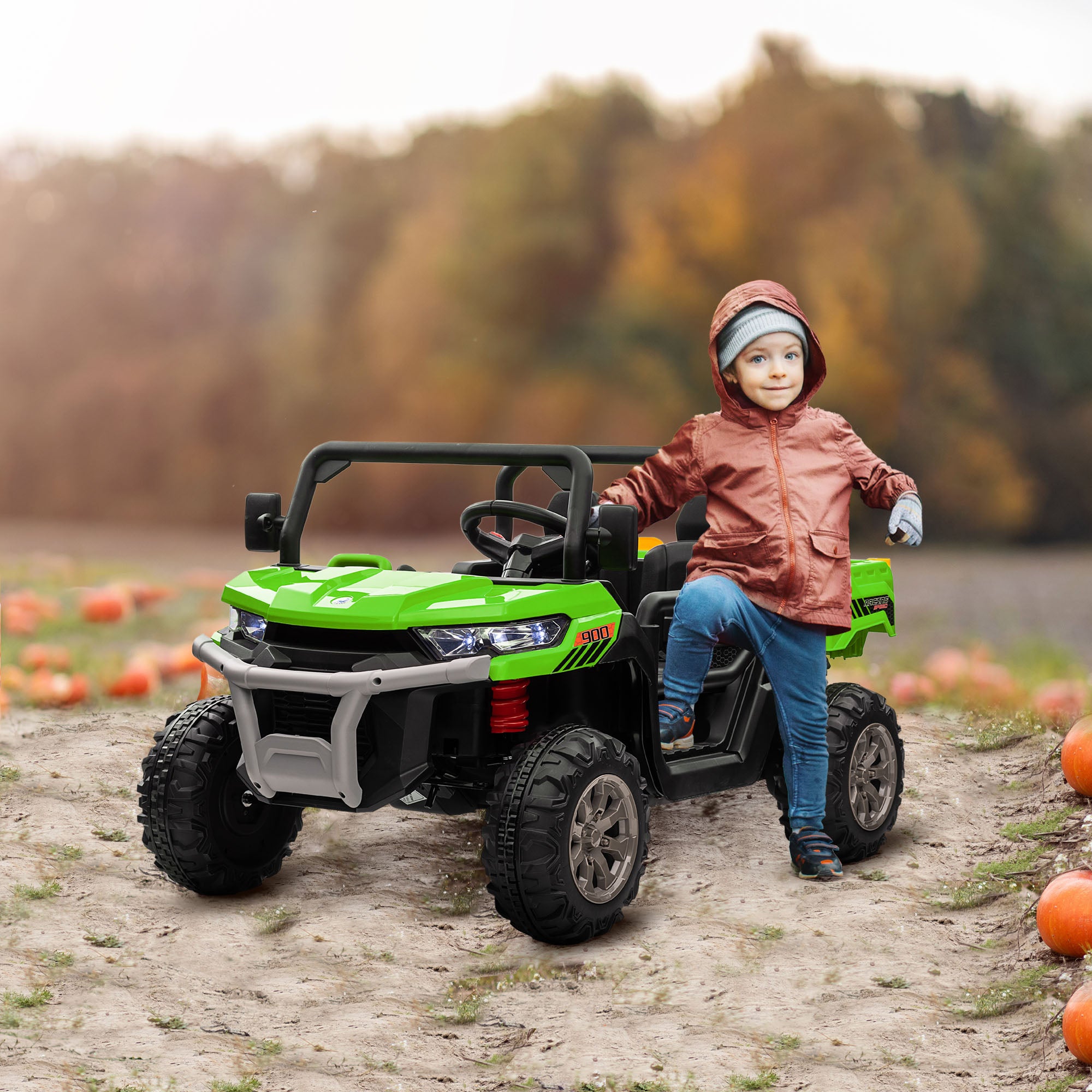 HOMCOM 12V Two-Seater Kids Electric Ride-On Car, with Electric Bucket, Remote Control - Green - anydaydirect