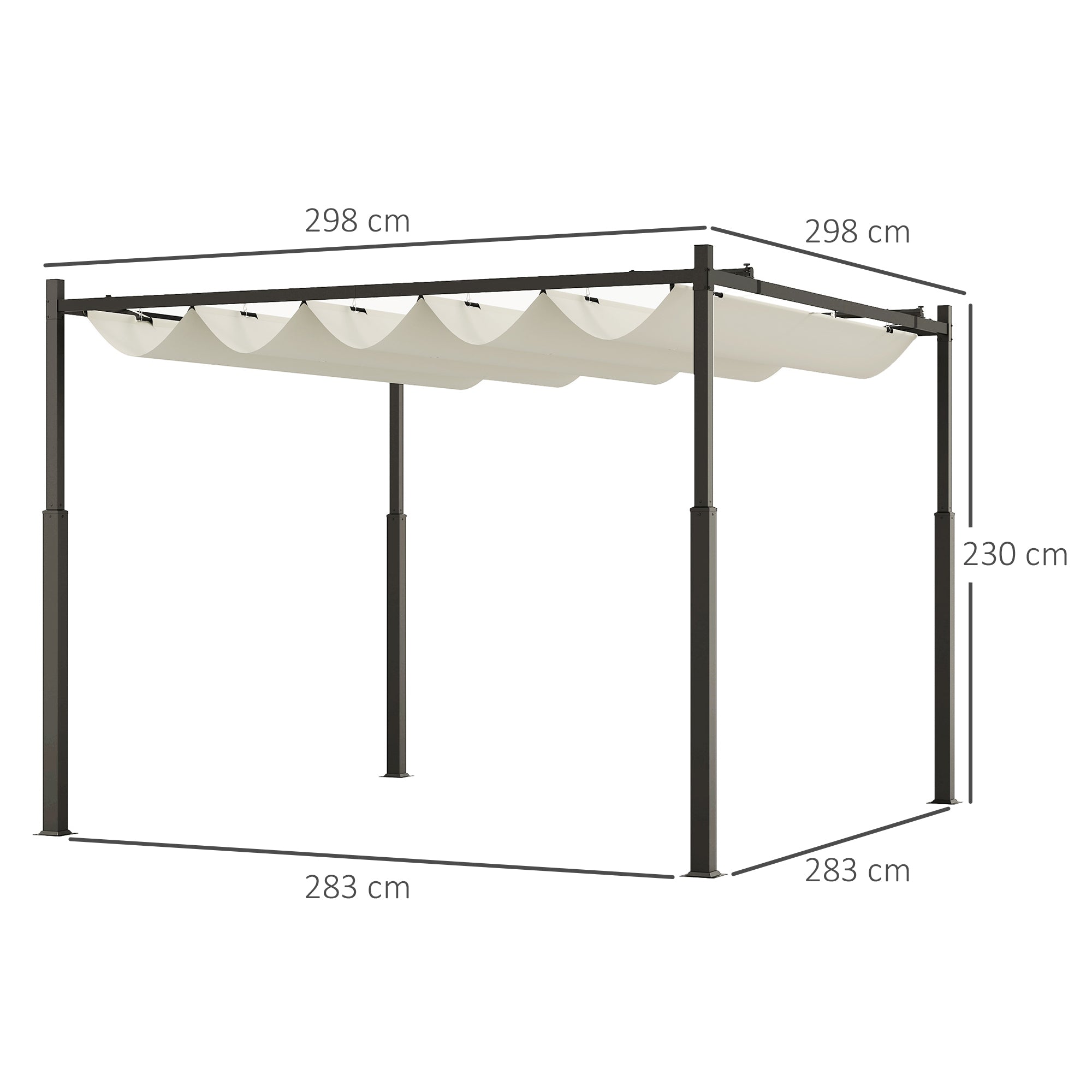 Outsunny 3 x 3(m) Garden Pergola with Retractable Roof and Magnetic Fixture, Outdoor Gazebo Pergola Kit Sun Shade Canopy, UPF30+, 80mm Metal Column, Cream White - anydaydirect
