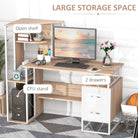 HOMCOM Computer Desk with Drawers and Bookshelf, Writing Desk for Home Office with Storage Shelves, Study Workstation, Oak - anydaydirect
