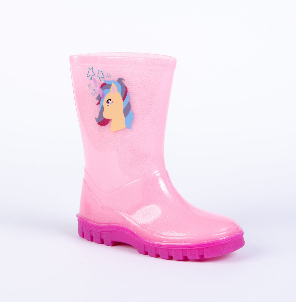 Woodstock Kids Pink Unicorn Wellington Boots - anydaydirect