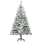 HOMCOM 5 Foot Snow Flocked Artificial Christmas Tree Xmas Pine Tree with 358 Realistic Branches, Auto Open and Steel Base, Green - anydaydirect
