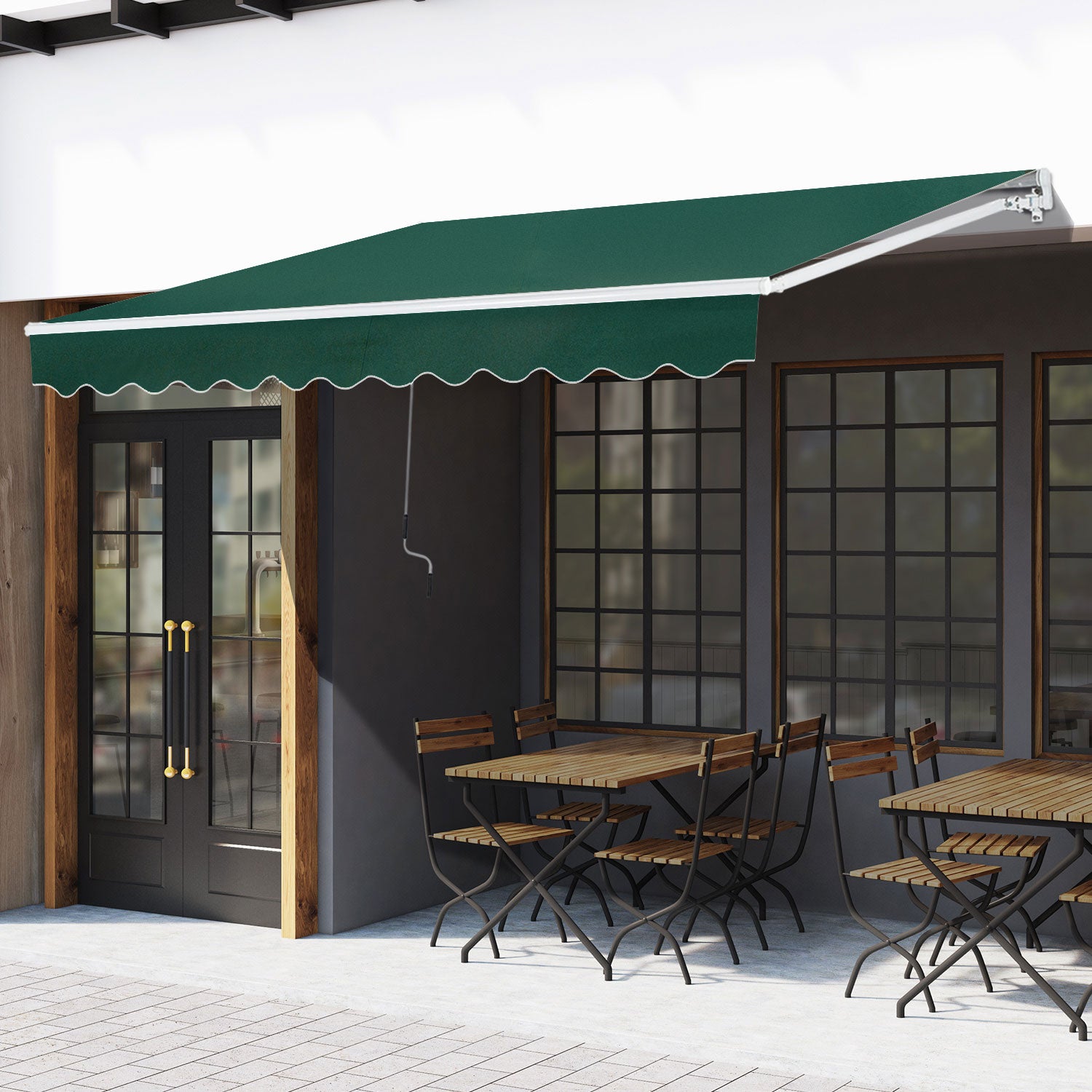 Outsunny Awning Canopy Manual Retractable Porch Sun Shade Shelter 3 x 2m Green - anydaydirect
