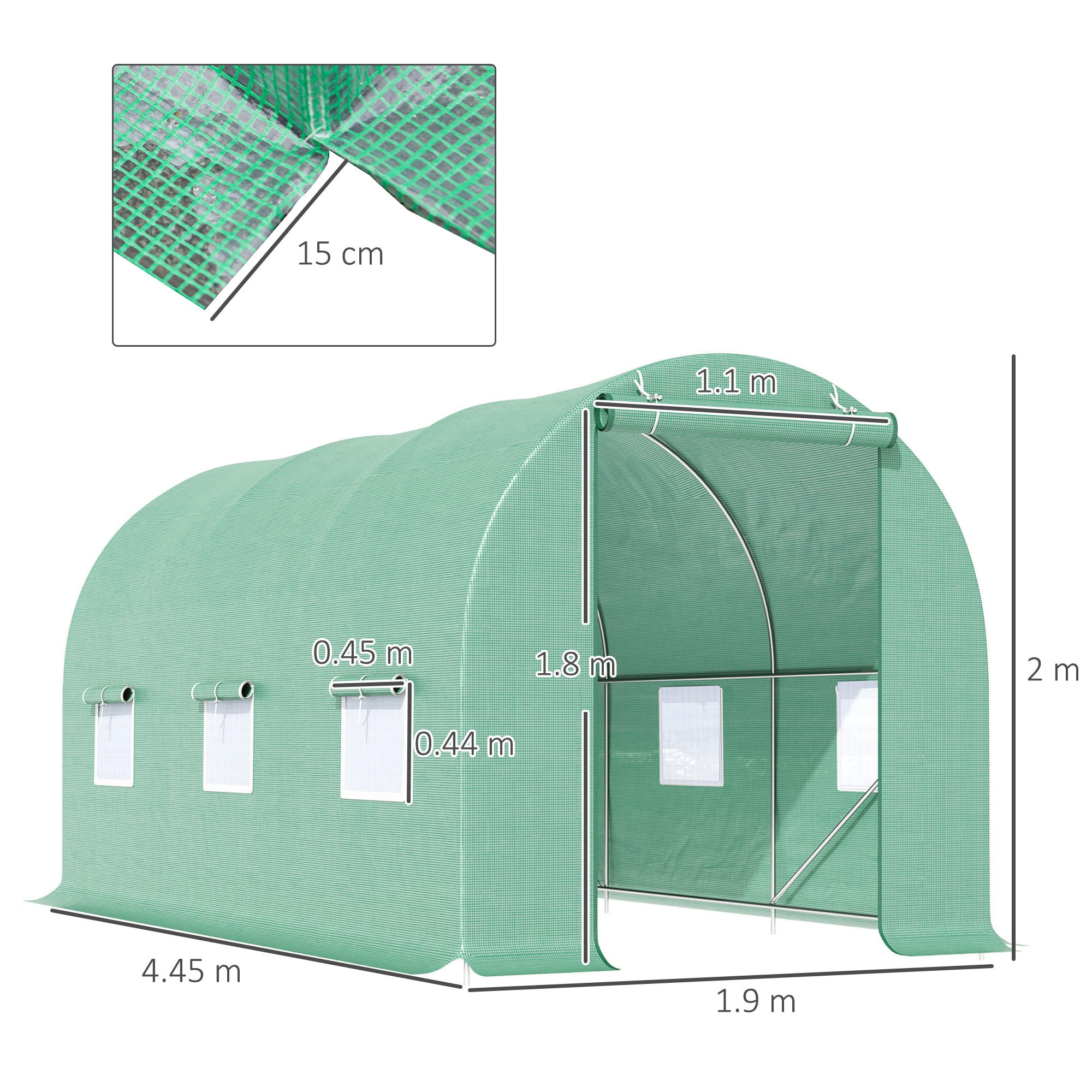 Outsunny 4.5m x 2m x 2m Walk-in Tunnel Greenhouse Garden Plant Growing House with Door and Ventilation Window, Green - anydaydirect