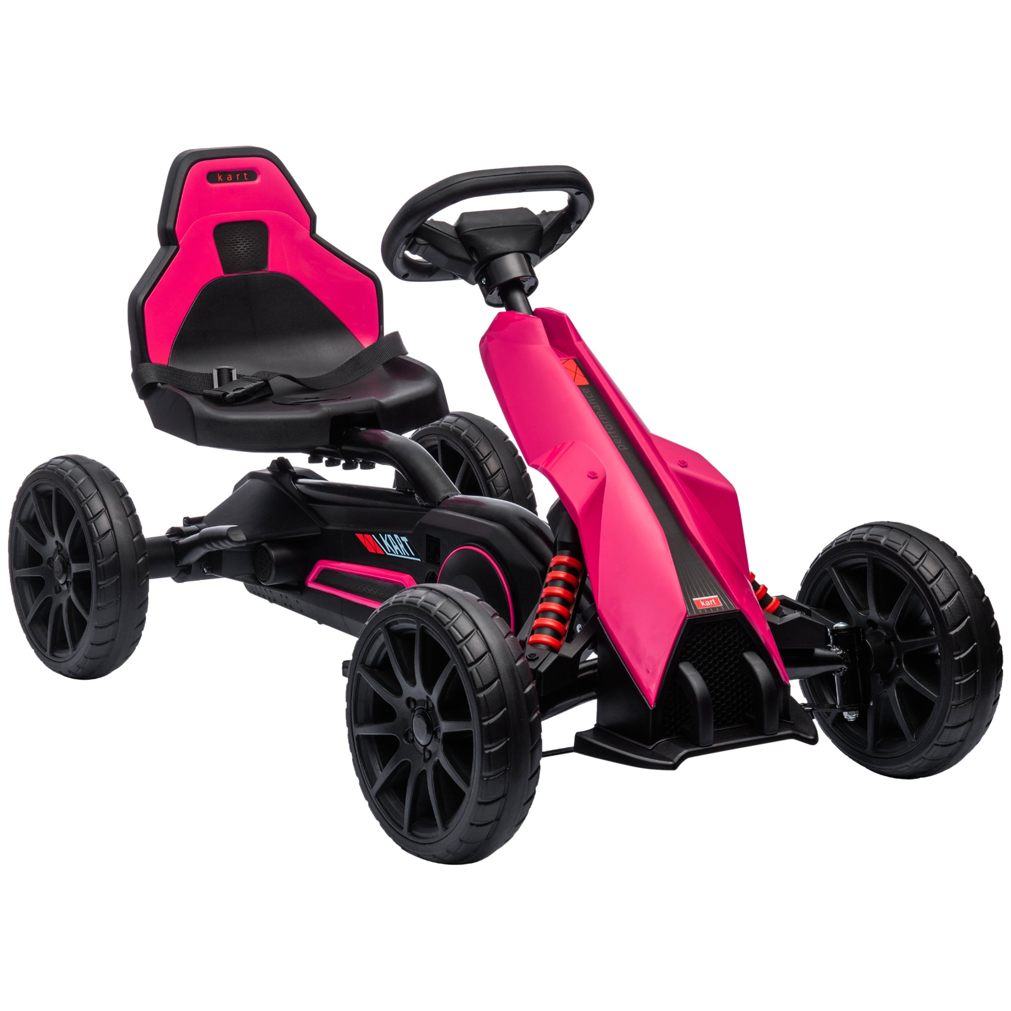 HOMCOM Children Pedal Go Kart, Kids Ride on Racer w/ Adjustable Seat, Shock Absorption EVA Tyres, Handbrake, for Kids Aged 3-8 Years Old, Pink - anydaydirect