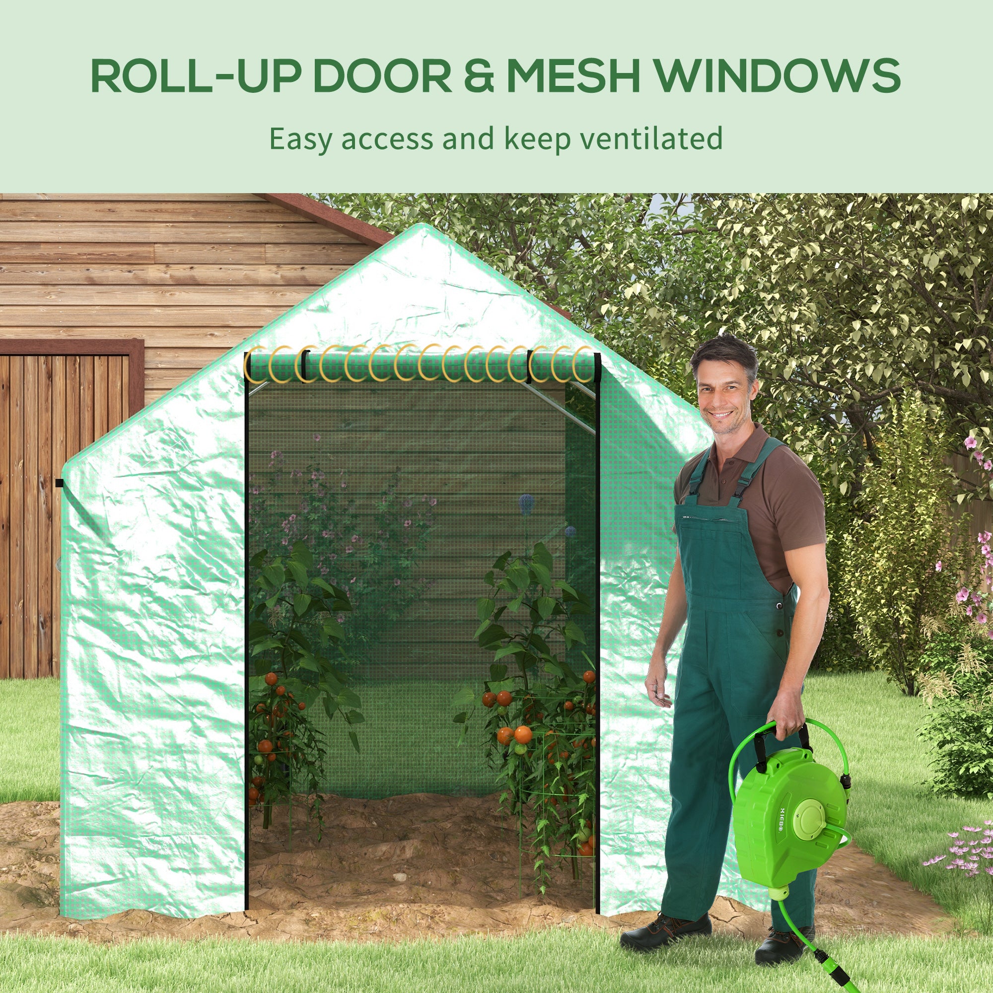 Outsunny Polyethylene Walk-in Polytunnel Greenhouse, 2 x 3(m), Green - anydaydirect