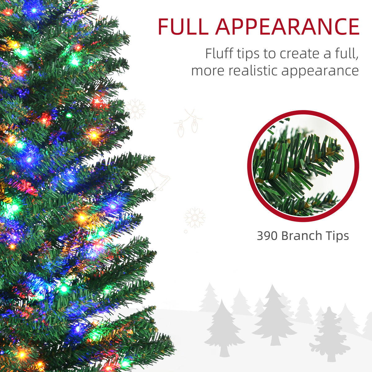 HOMCOM 6' Artificial Prelit Christmas Trees Holiday Décor with Colourful LED Lights, Pencil Shape, Steel Base - anydaydirect