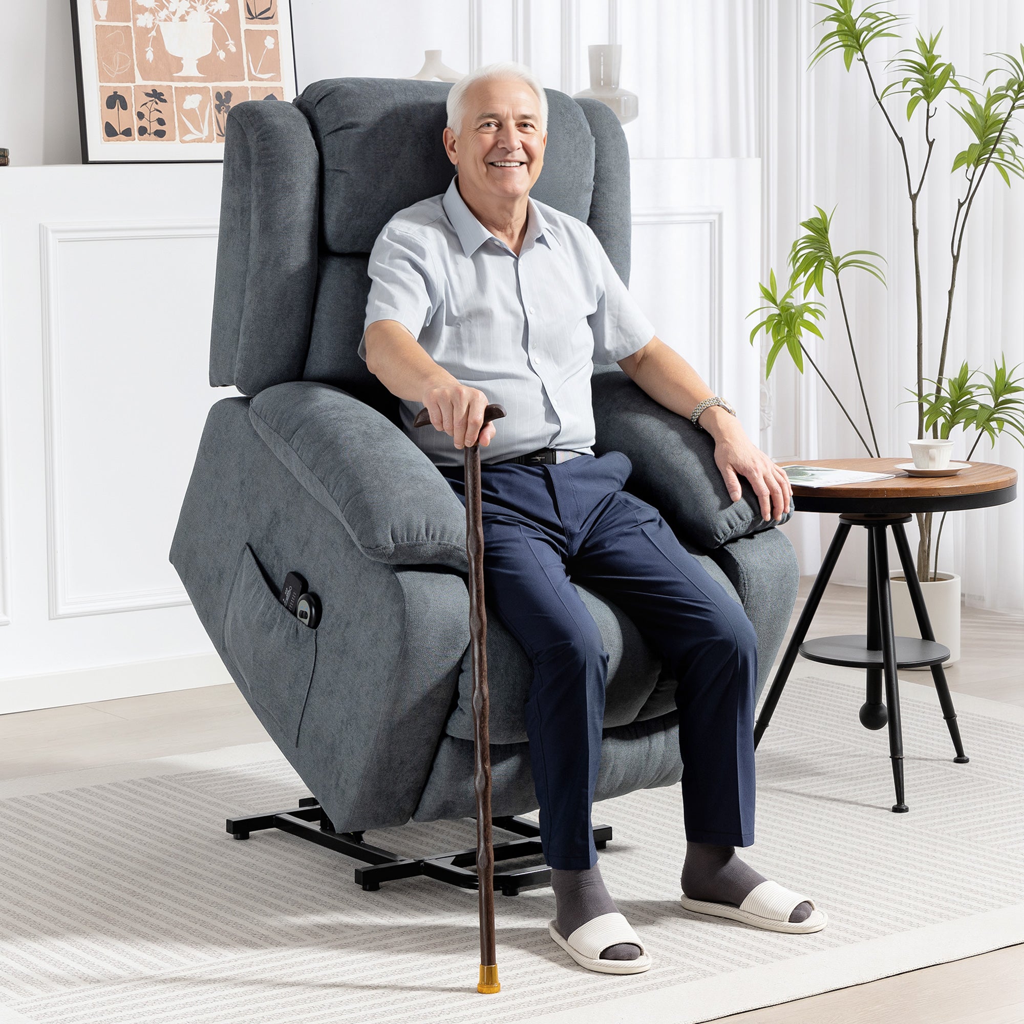 HOMCOM Power Lift Recliner Chair with Massage, Overstuffed Lift Chair for Elderly with Footrest, Remote and Side Pocket, Grey - anydaydirect