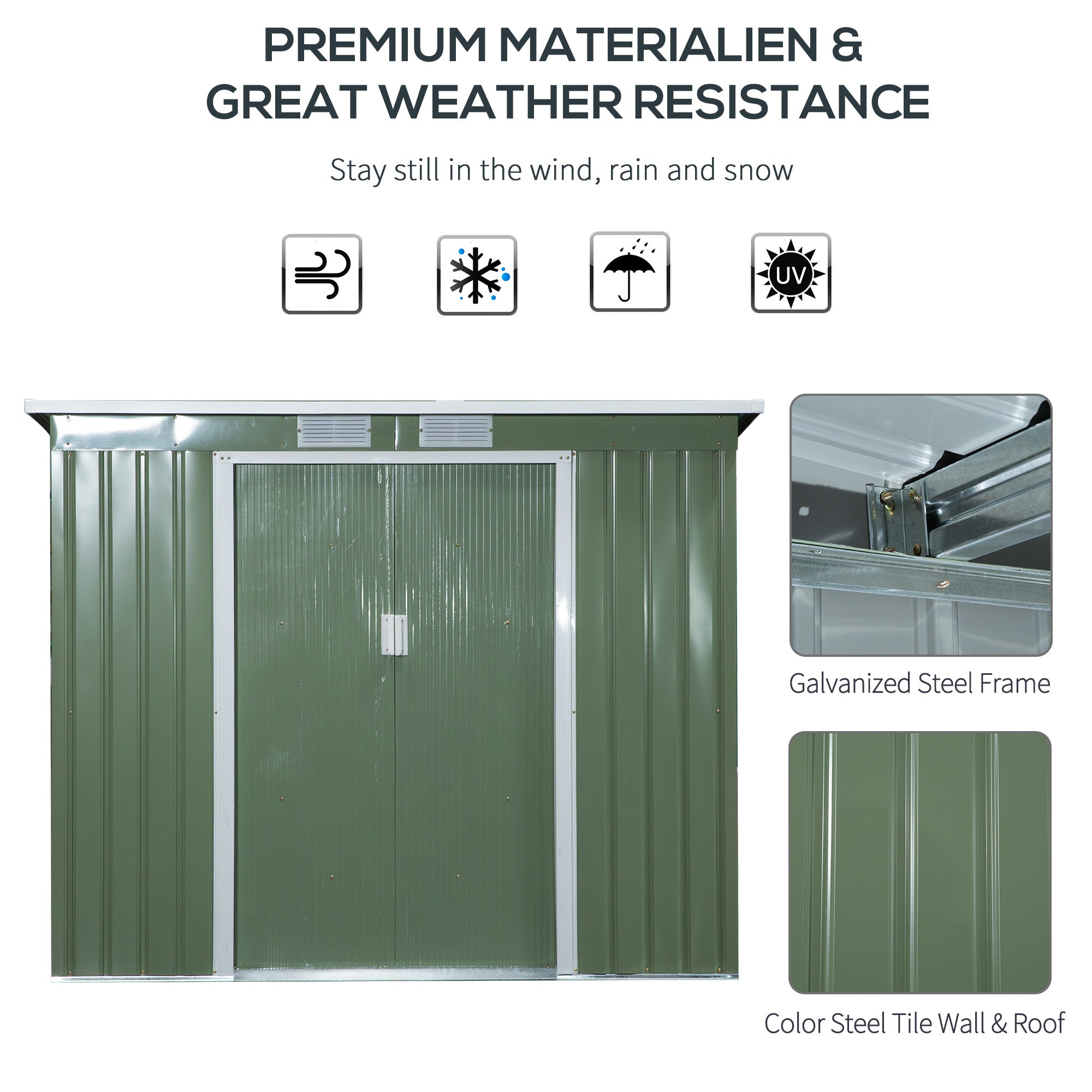 Outsunny Pend Garden Storage Shed w/ Foundation Double Door Ventilation Window Sloped Roof Equipment Tool Storage 213 x 130 x 173 cm - anydaydirect
