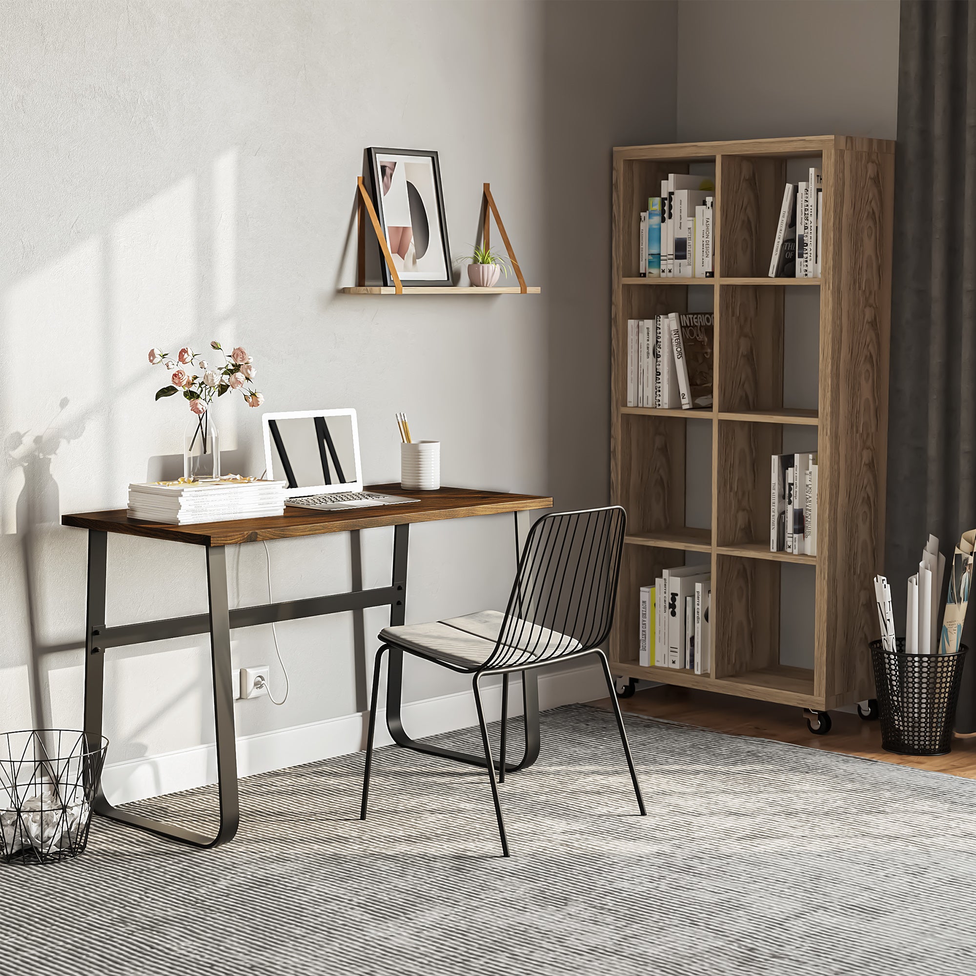 HOMCOM Computer Table, Writing Desk with Steel Frame and Wood Top, Industrial Home Study Table, 115 x 58 x 74.5cm, Rustic Brown and Black - anydaydirect