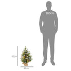 HOMCOM 2 Pieces 2ft Prelit Artificial Christmas Tree with LED Light and 141 Tips, Concrete Base, Tabletop Xmas Tree with Pine Cones and Red Berries, Green - anydaydirect