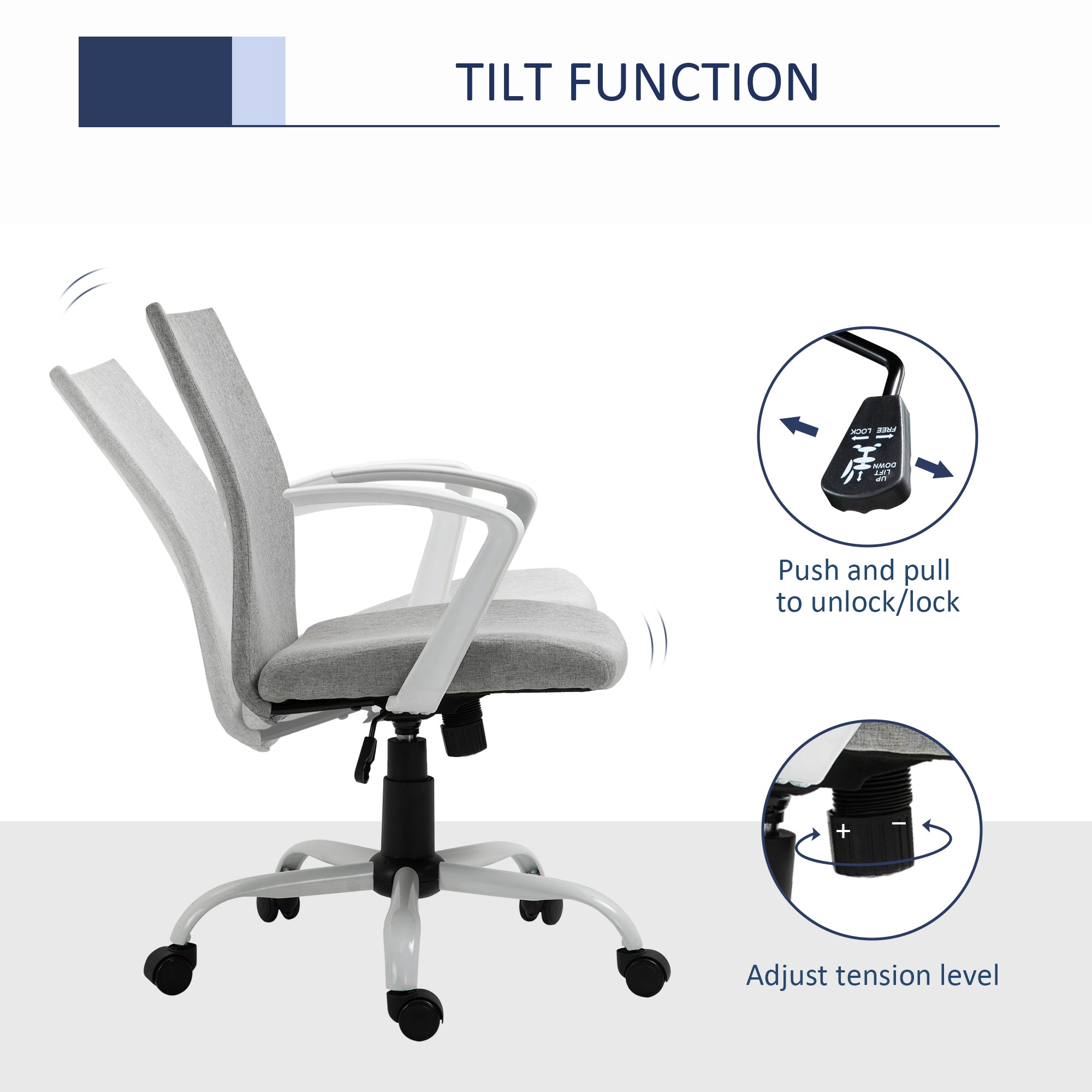 Vinsetto Office Chair Linen Swivel Computer Desk Chair Home Study Task Chair with Wheels, Arm, Adjustable Height, Light Grey - anydaydirect