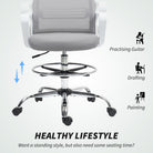 HOMCOM Draughtsman Chair, Mesh Drafting Chair, Ergonomic Office Chair with Lumbar Support, Adjustable Foot Ring, Grey - anydaydirect