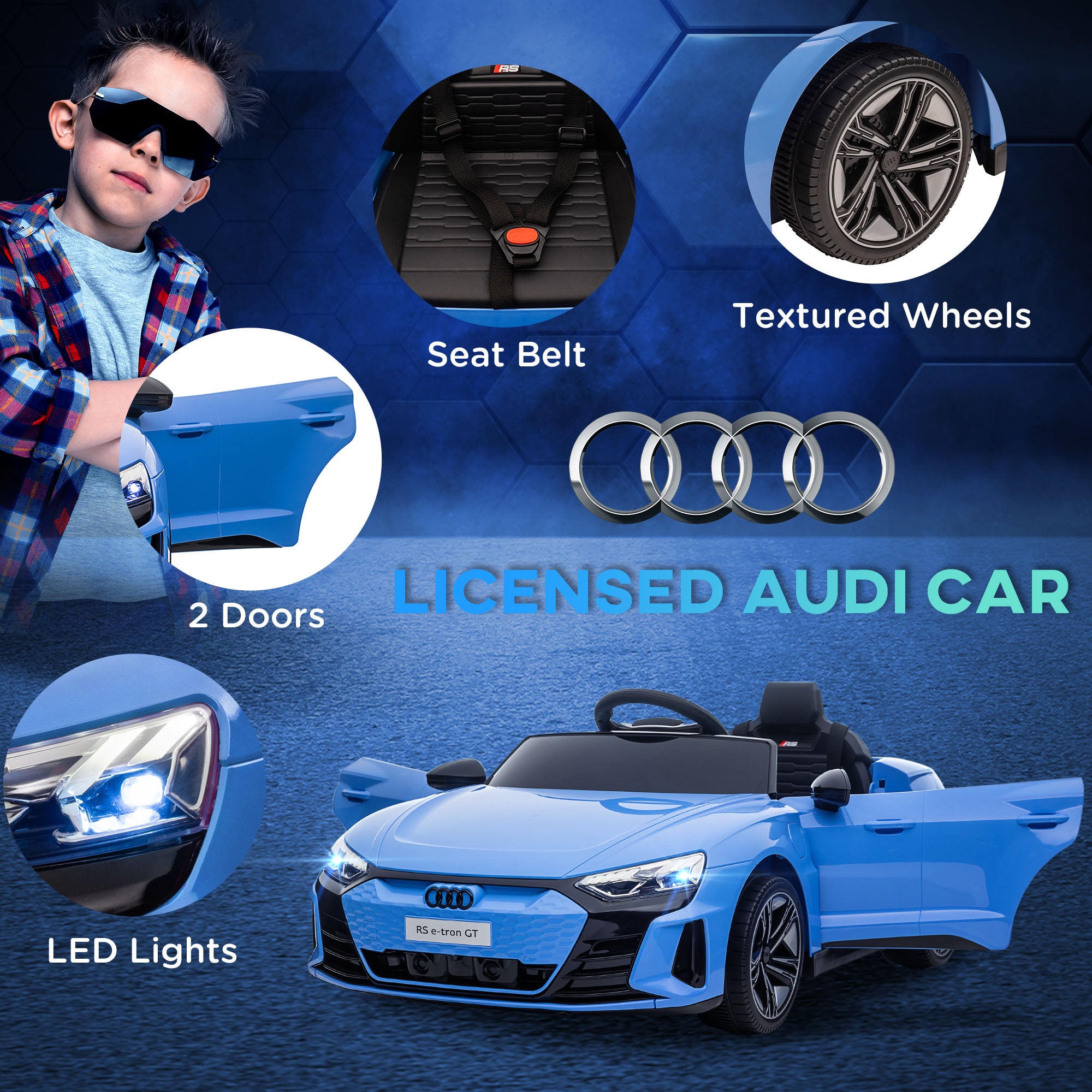 HOMCOM Audi Licensed Kids Electric Ride On Car w/ Parental Remote Control, 12V Battery Powered Toy w/ Suspension, Lights, Music, Blue - anydaydirect
