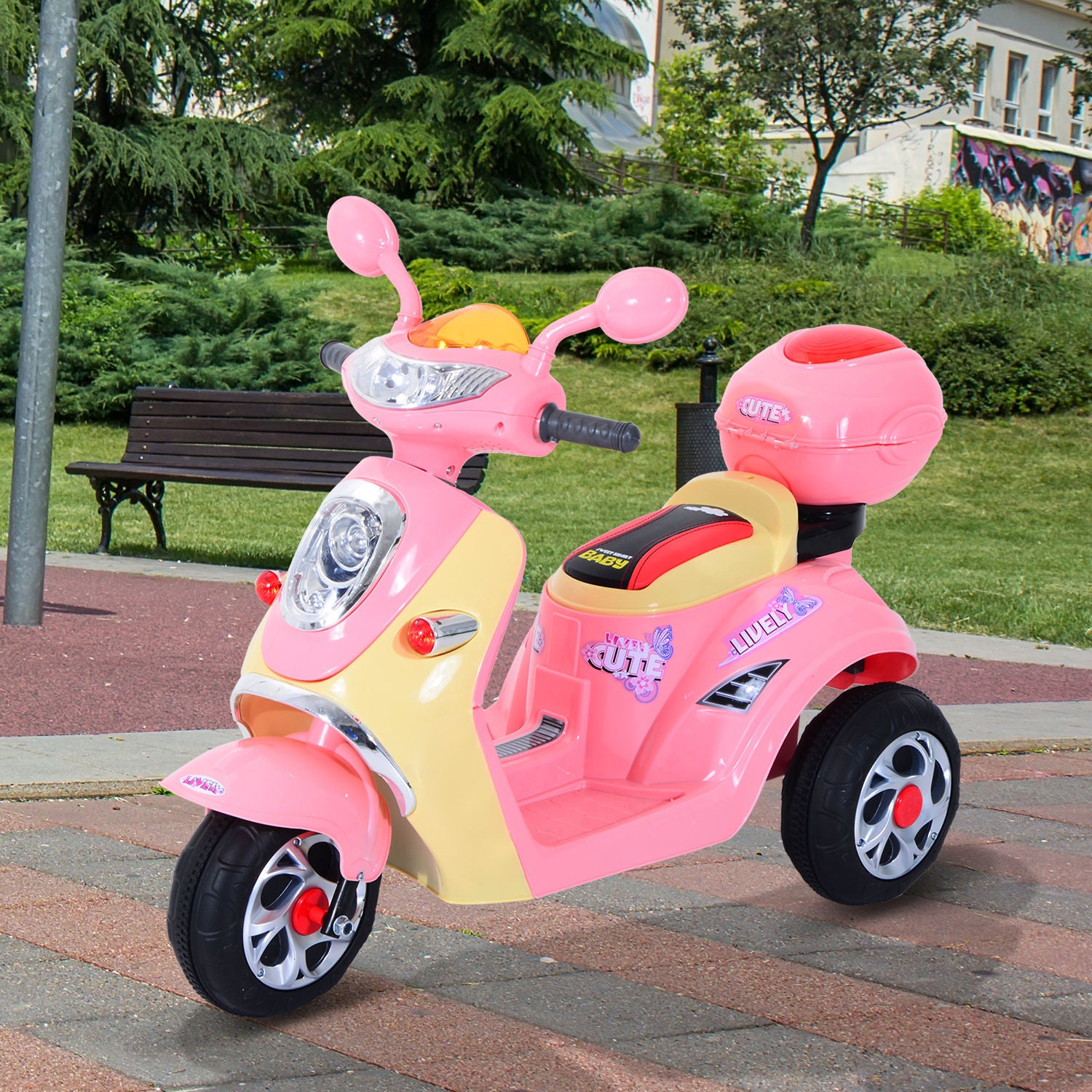HOMCOM Toy Motorbike Plastic Music Playing Electric Ride-On Motorbike w/ Lights Pink - anydaydirect