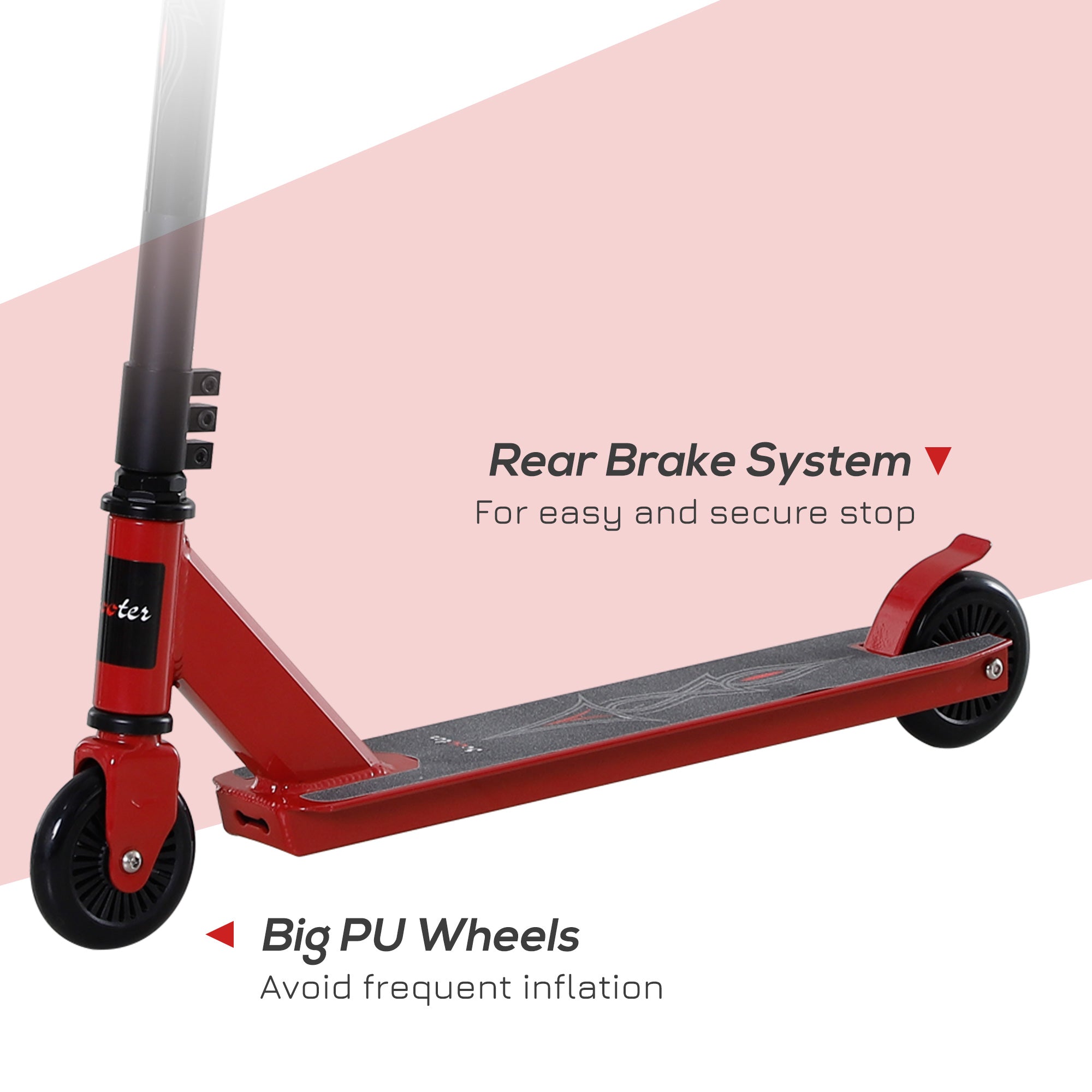 HOMCOM Street Stunt Scooter Intermediate and Beginner Freestyle Tricks Scooters For 14+ Teens Adult w/ Rear ?10cm Wheel & Brake - Red - anydaydirect