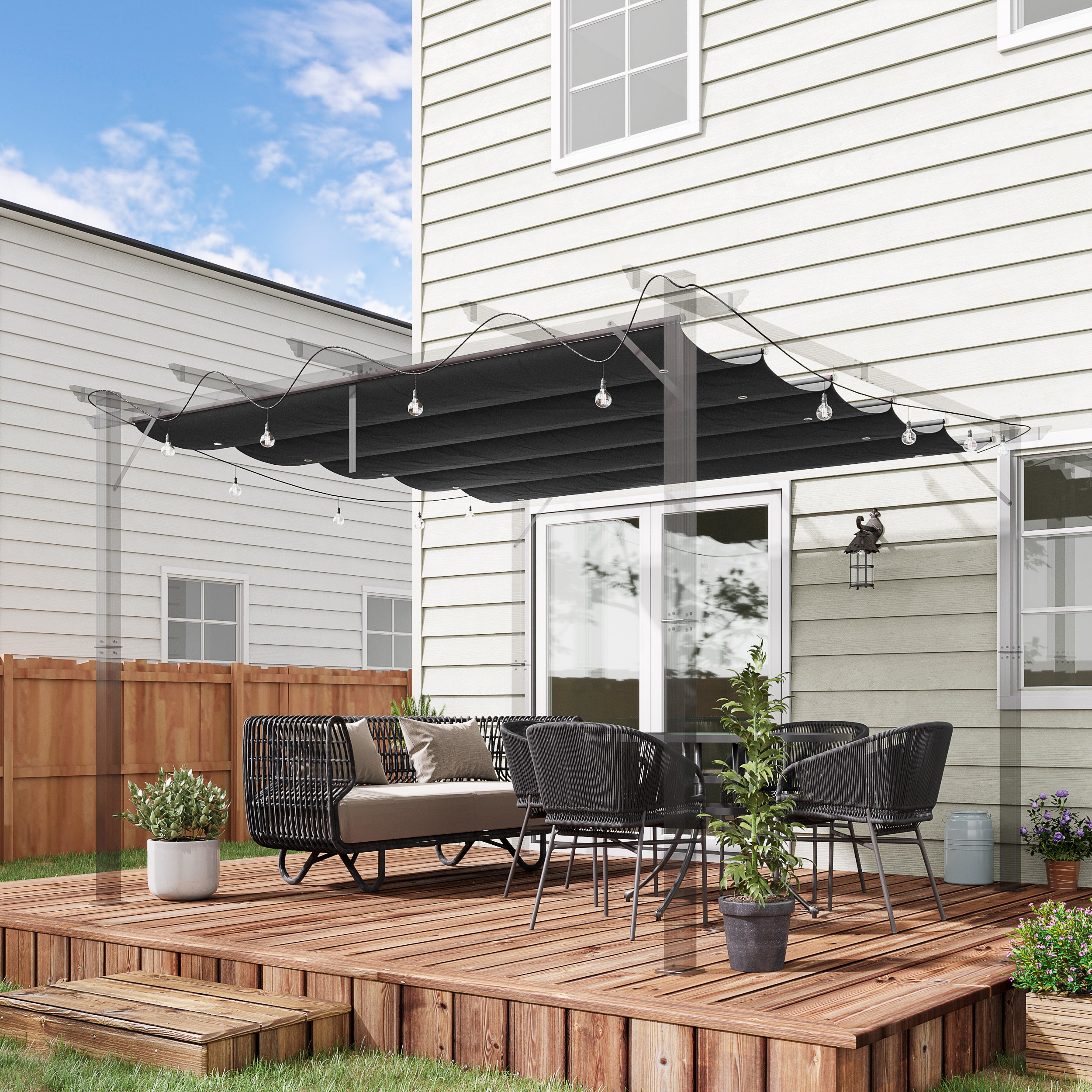 Outsunny Retractable Pergola Shade Cover, Replacement Canopy Fabric for 3 x 3 (m) Pergola, Gazebo Retractable Roof, Dark Grey - anydaydirect