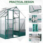 Outsunny Garden Walk-in Aluminium Greenhouse Polycarbonate with Plant Bed, Temperature Controlled Window, Foundation, 6 x 8ft - anydaydirect