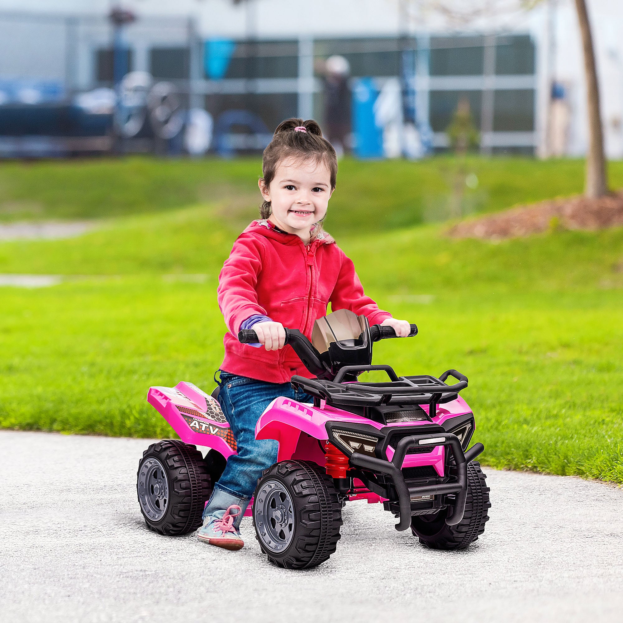 HOMCOM Kids Electric ATV Ride-On Toy, 6V Battery-Powered Quad Bike with Working Headlights, for Toddlers 18-36 Months, Pink - anydaydirect