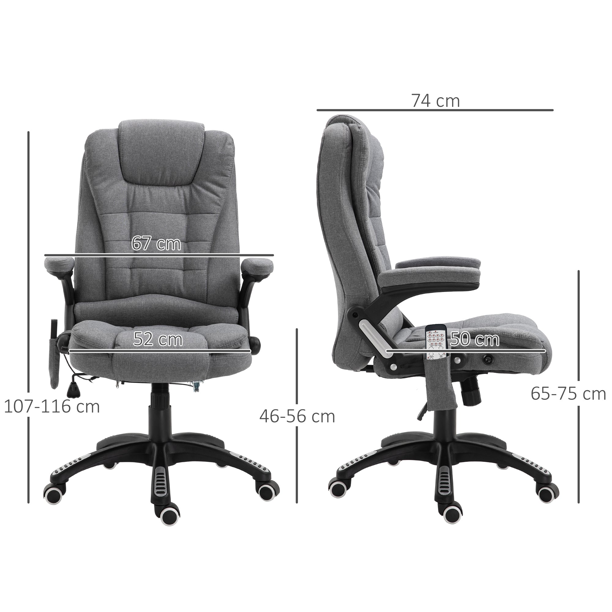 Vinsetto Massage Recliner Chair Heated Office Chair with Six Massage Points Linen-Feel Fabric 360° Swivel Wheels Grey - anydaydirect
