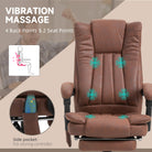 Vinsetto Office Chair with Massage and Heat, Microfibre Reclining Computer Desk Chair with Footrest and Adjustable Height, Swivel Wheels for Home Office, Brown - anydaydirect