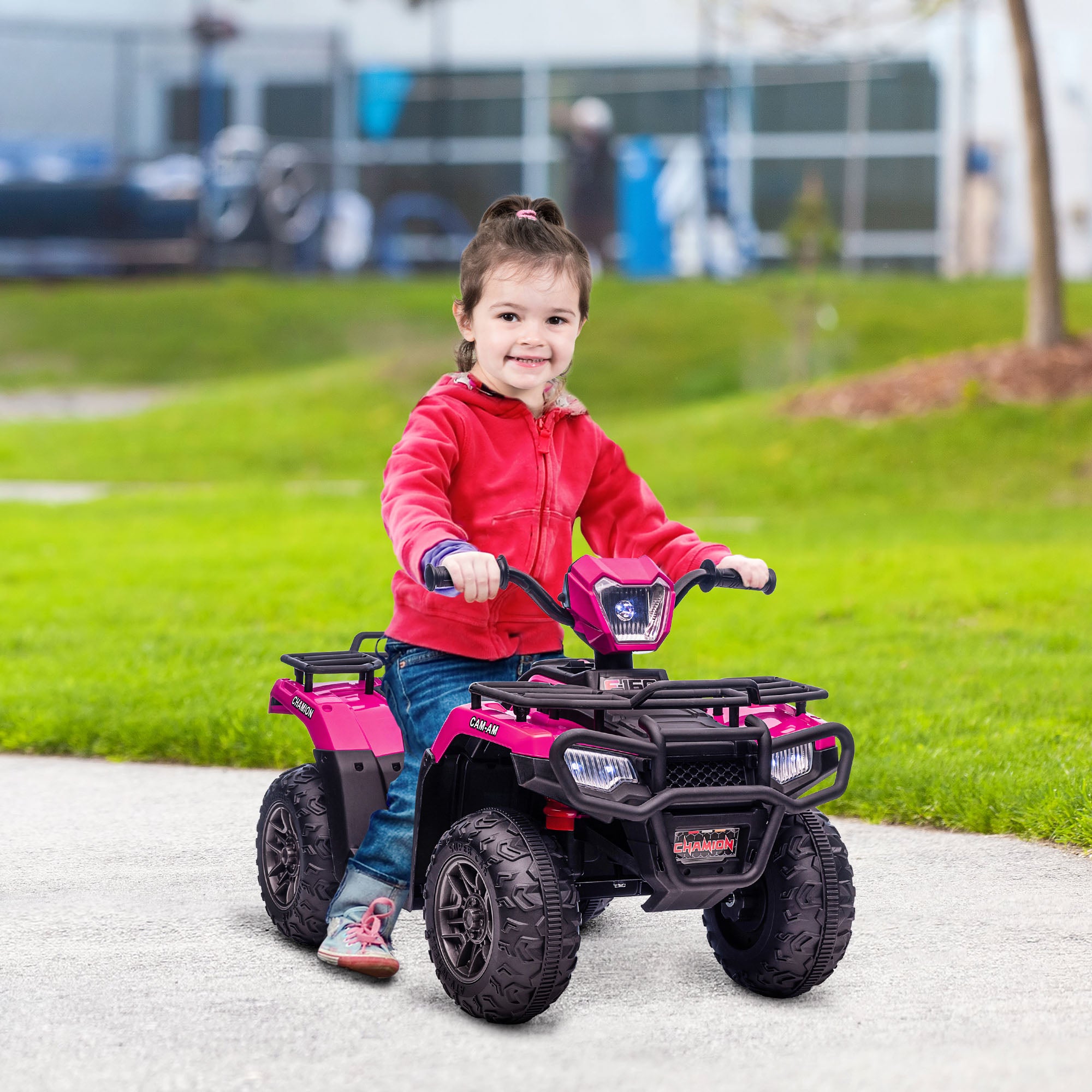 HOMCOM 12V Kids Quad Bike with Forward Reverse Functions, Ride On ATV with Music, LED Headlights, for Ages 3-5 Years - Pink - anydaydirect
