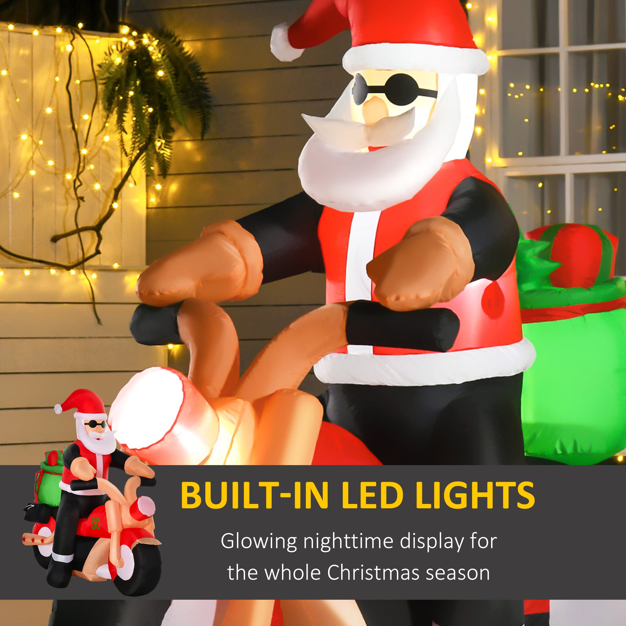 HOMCOM 5.5ft Christmas Inflatable Santa Claus Riding a Motorcycle Blow Up Decoration Xmas Décor for Garden - anydaydirect