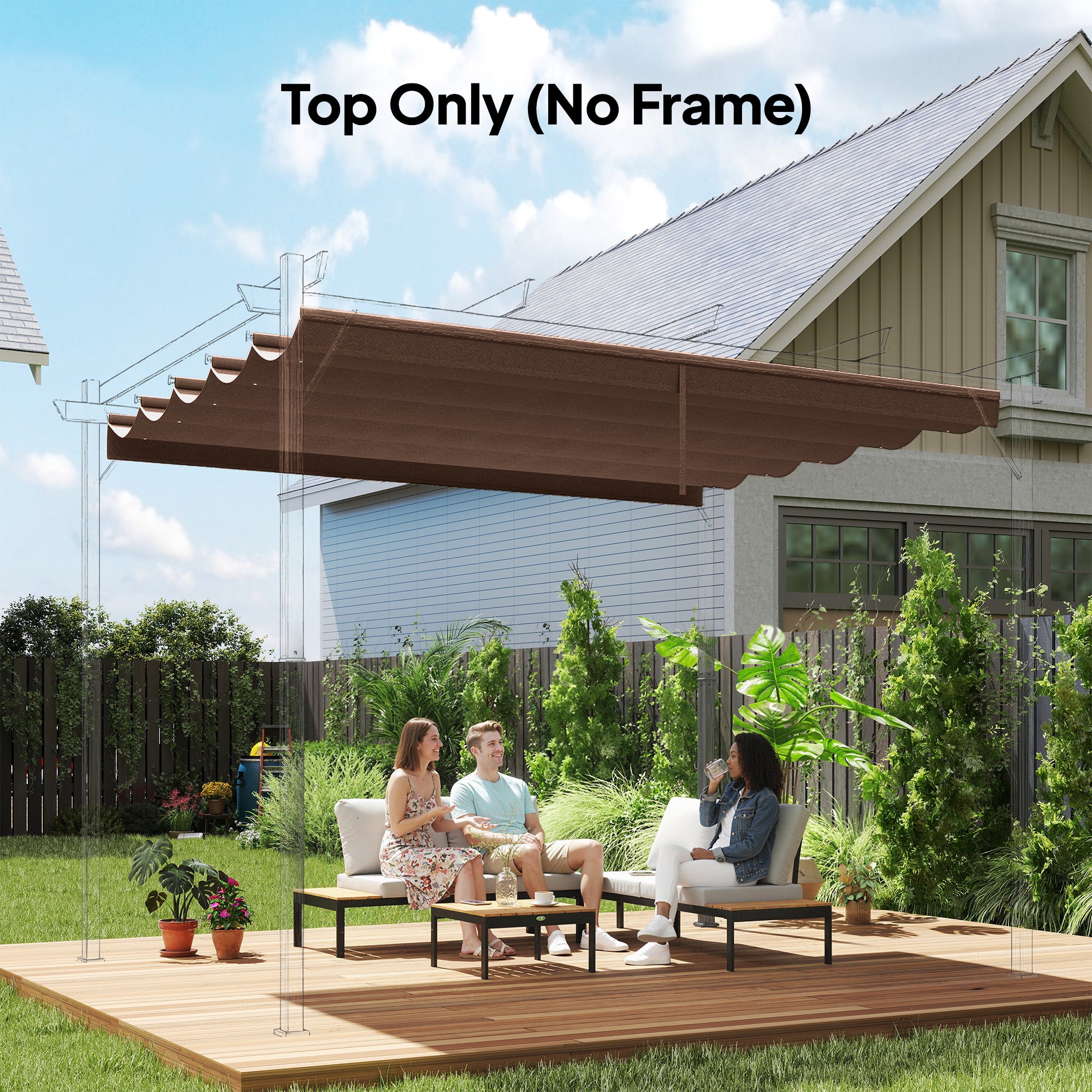 Outsunny Retractable Pergola Cover, 2.55 x 2.5 m Replacement Canopy Fabric for 3 x 3 m Frame, Roof Top Only, Brown - anydaydirect