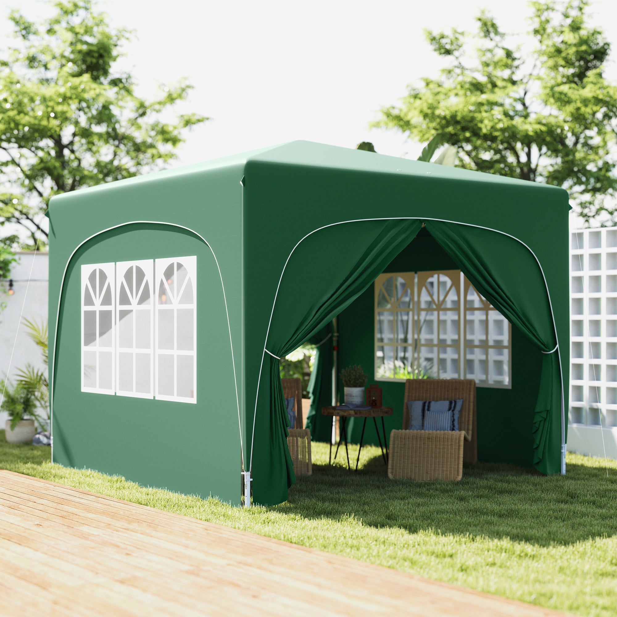 Outsunny 3 x 3m Pop-Up Gazebo Shelter, with Accessories - Dark Green - anydaydirect