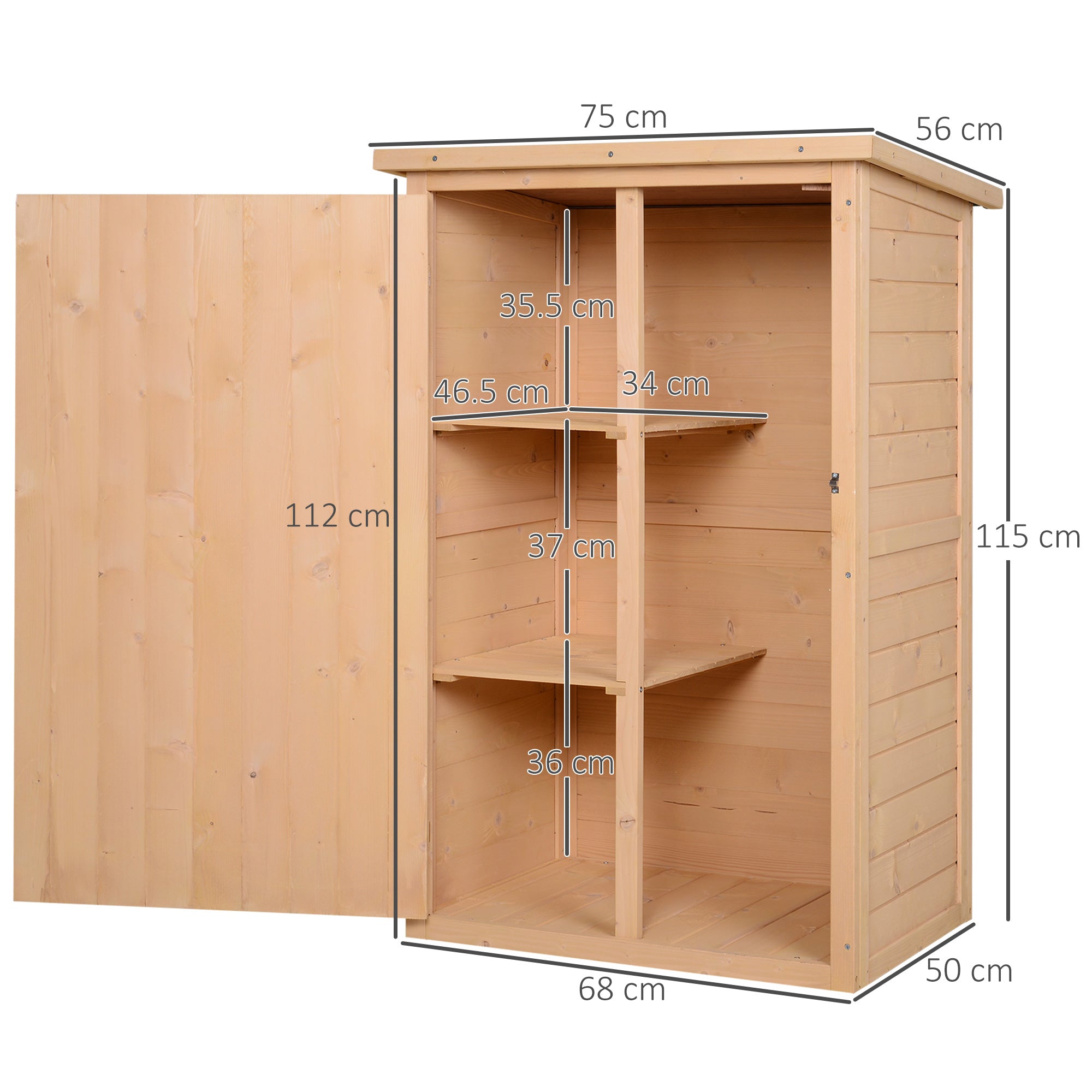 Outsunny Wooden Garden Storage Shed Fir Wood Tool Cabinet Organiser with Shelves 75L x 56W x115Hcm - anydaydirect