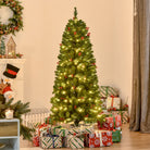 HOMCOM 5FT Prelit Artificial Pencil Christmas Tree with Warm White LED Light, Red Berry, Holiday Home Xmas Decoration, Green - anydaydirect