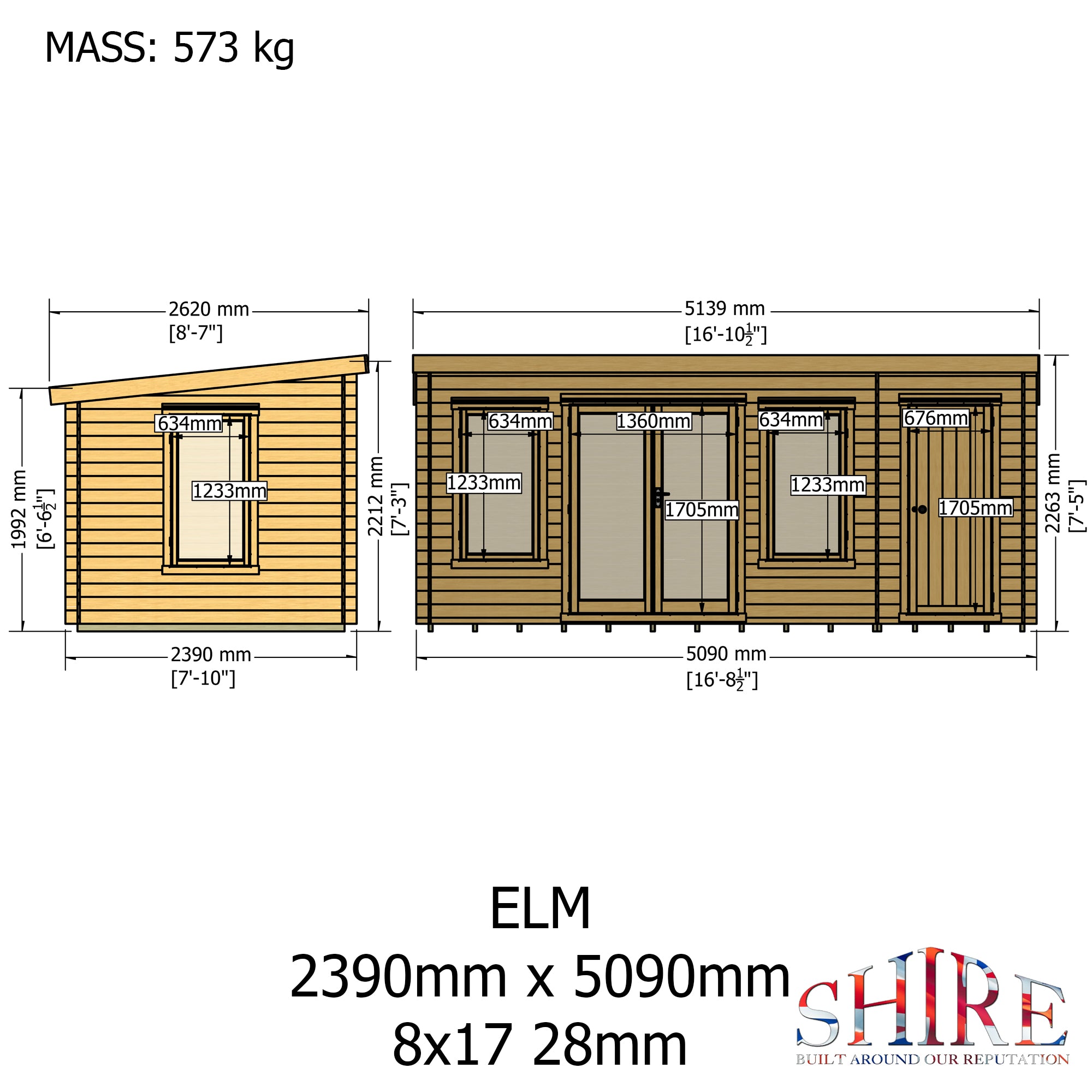 Shire Elm 8x17 Log Cabin