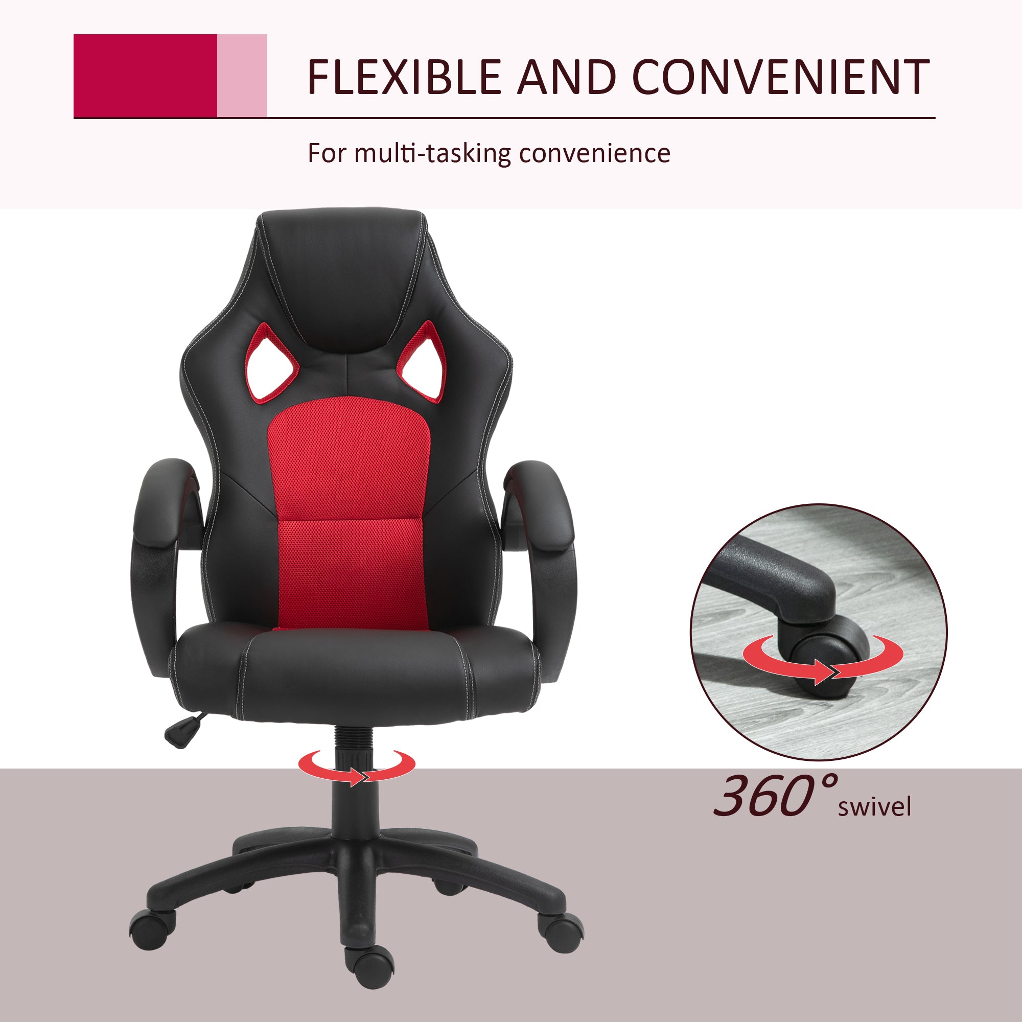 Vinsetto Office Chair Faux Leather Swivel Computer Desk Chair for Home Office with Wheels Armrests Black - anydaydirect