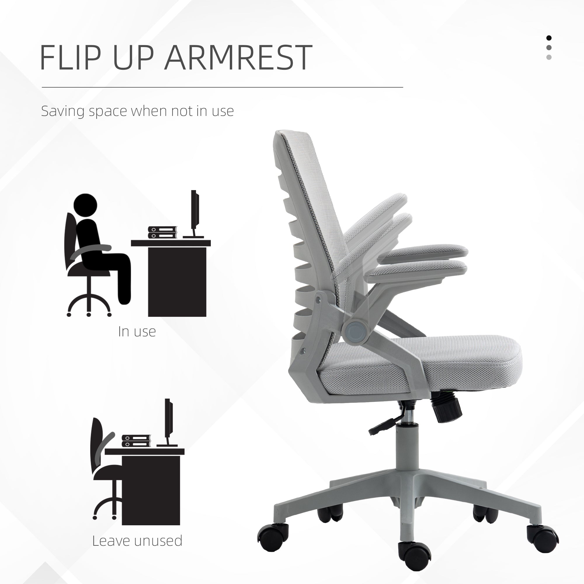 Vinsetto 44-53.5cm Adjustable Height Work Chair, with Mesh Back - Grey - anydaydirect
