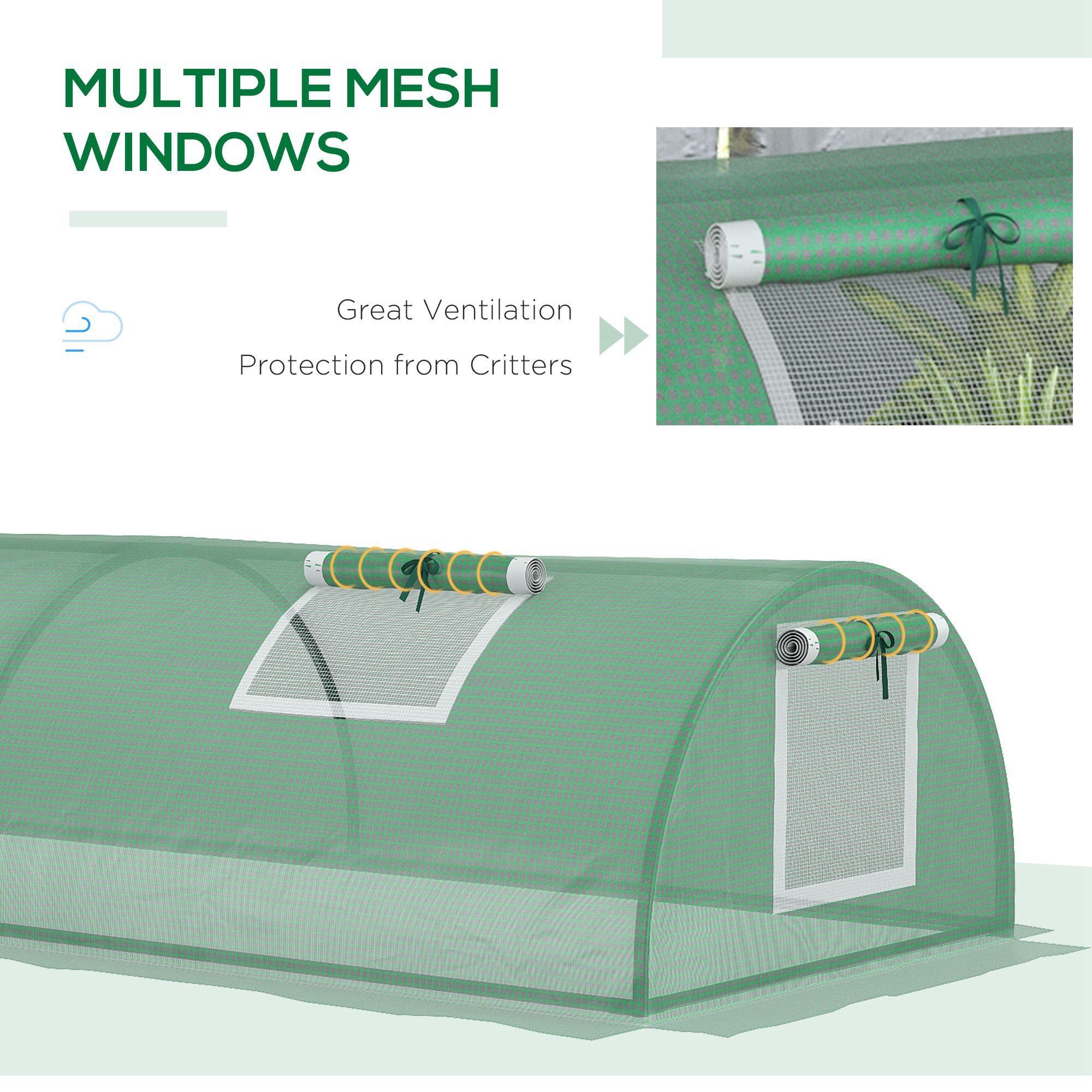 Outsunny Small Greenhouse, Portable Tunnel Green House, Green Grow House Steel Frame with 5 Mesh Windows, 3 M, Green - anydaydirect