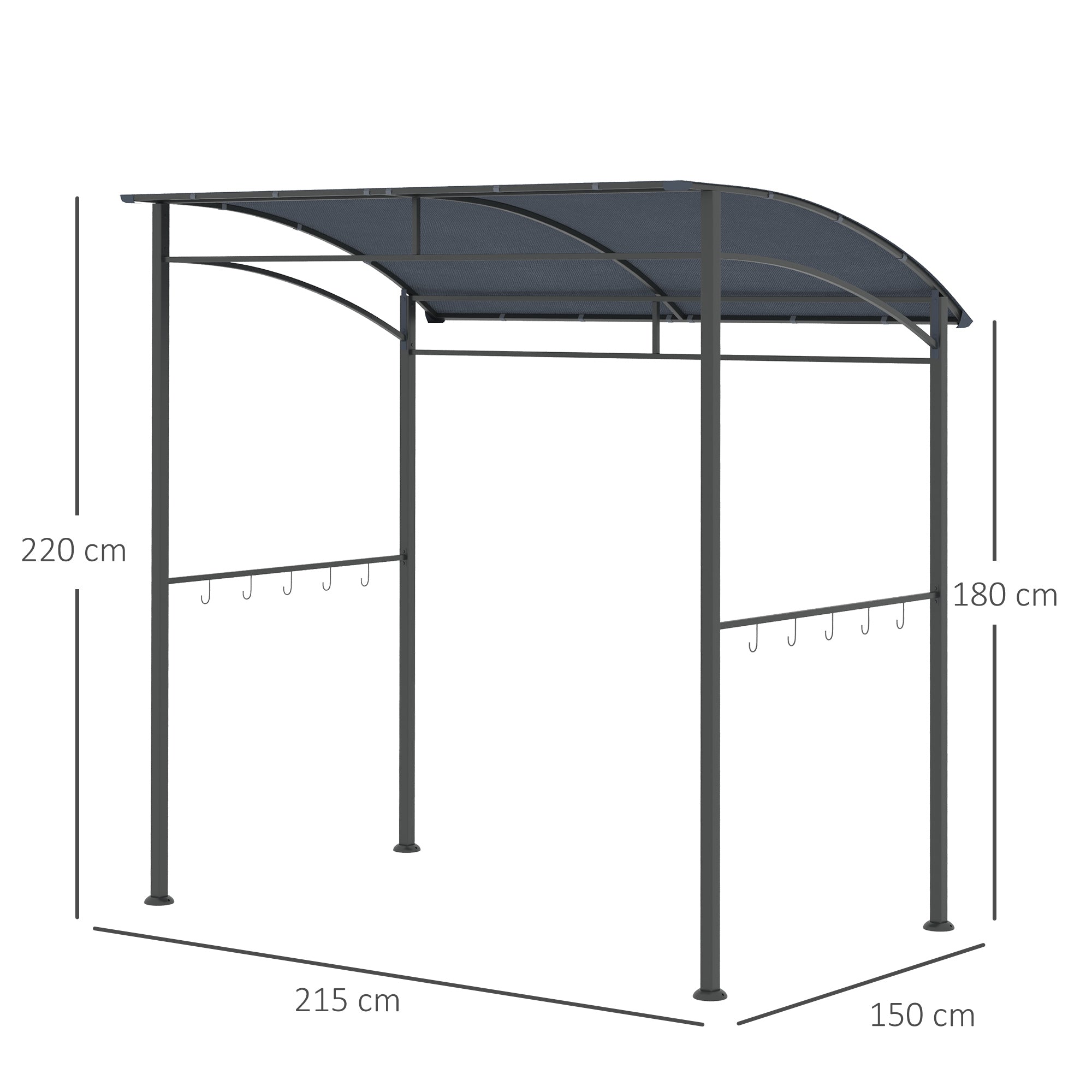 Outsunny 2.2 x 1.5 m BBQ Grill Gazebo Tent, Garden Grill with Metal Frame, Curved Canopy and 10 Hooks, Outdoor Sun Shade, Dark Grey - anydaydirect