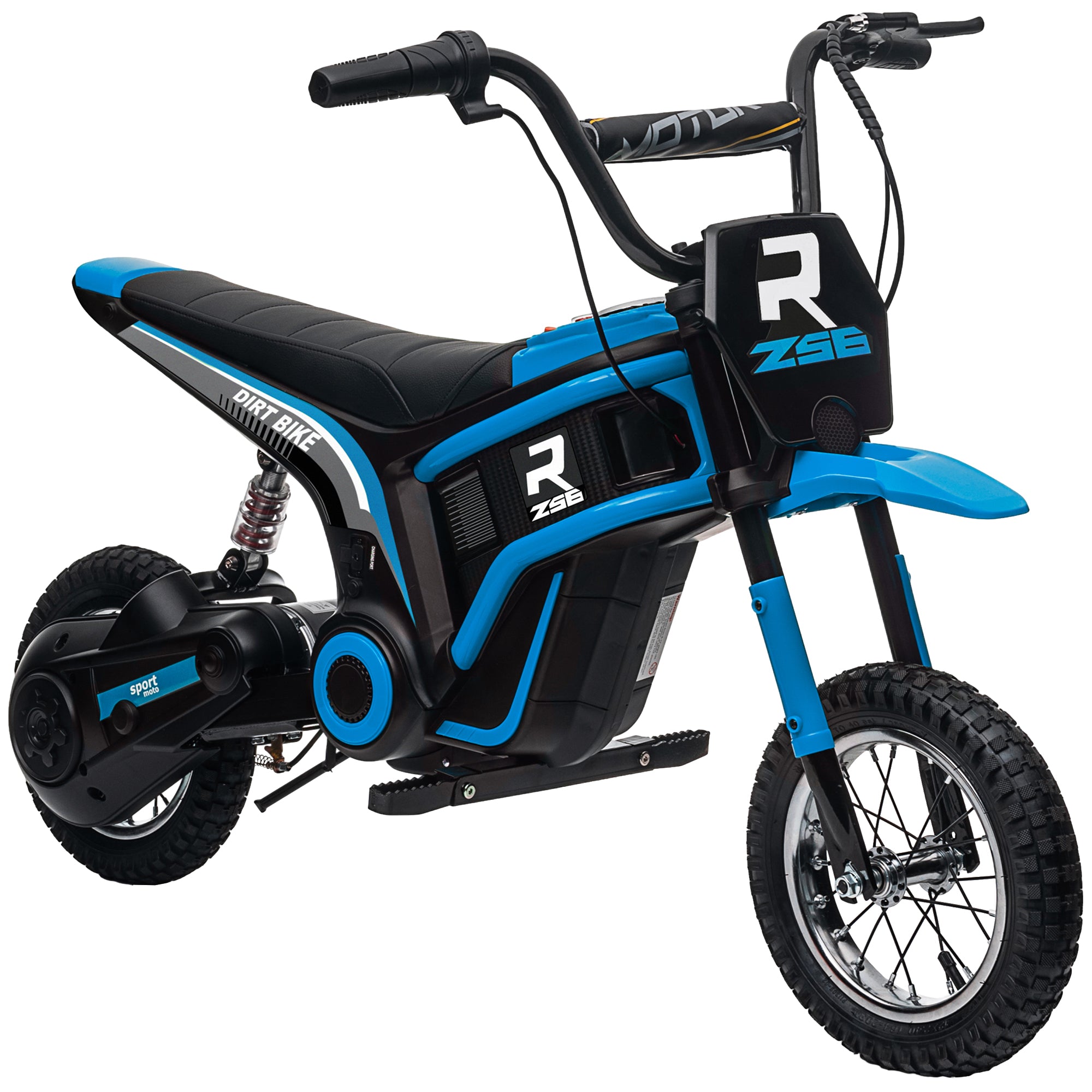 HOMCOM 24V Electric Motorbike with Twist Grip Throttle, Music, Horn, 12" Pneumatic Tyres, 16km/h Max Speed - Blue - anydaydirect