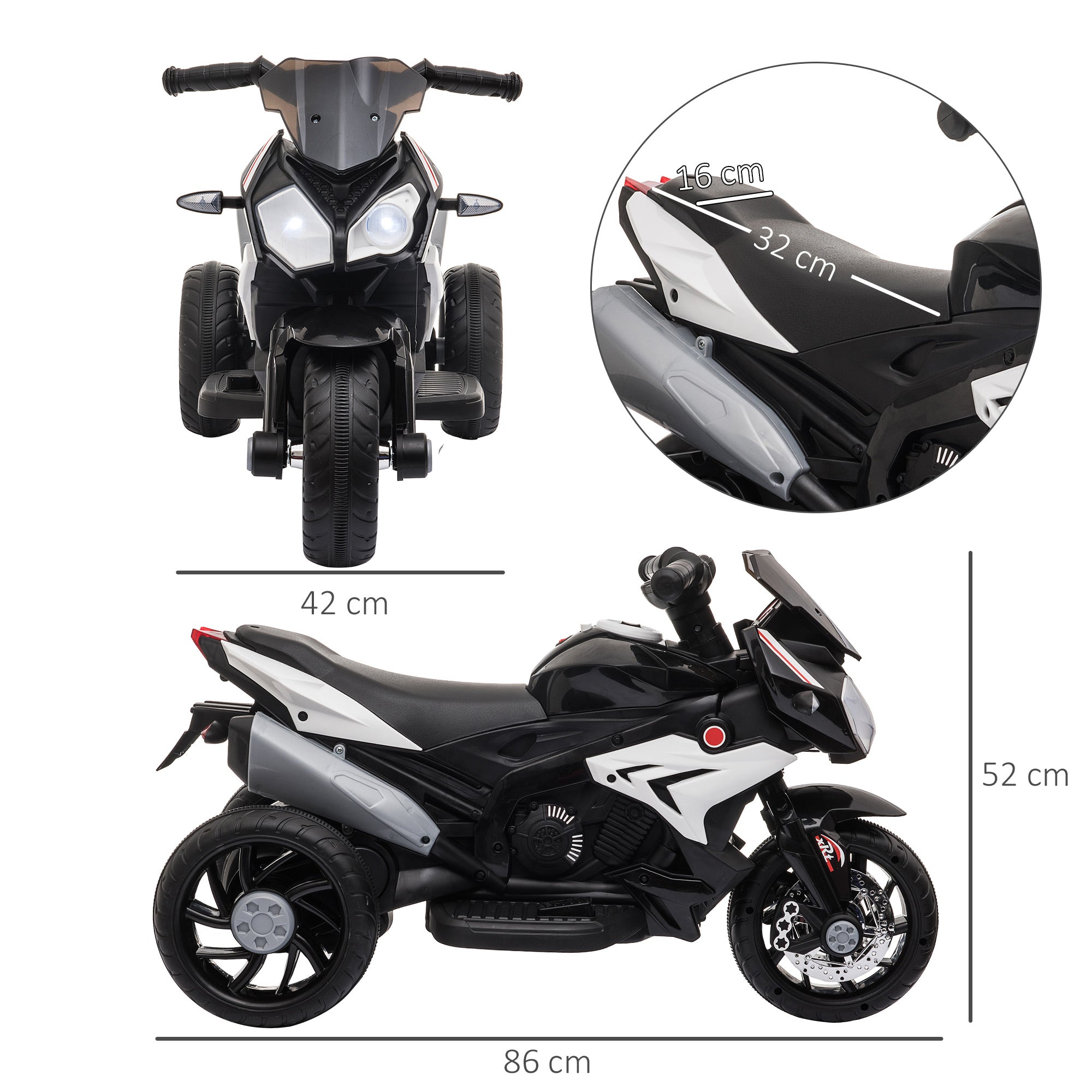 HOMCOM Kids' Motorbike Trike: 6V Battery-Powered Steel Ride-On, Safe & Thrilling, Jet Black - anydaydirect
