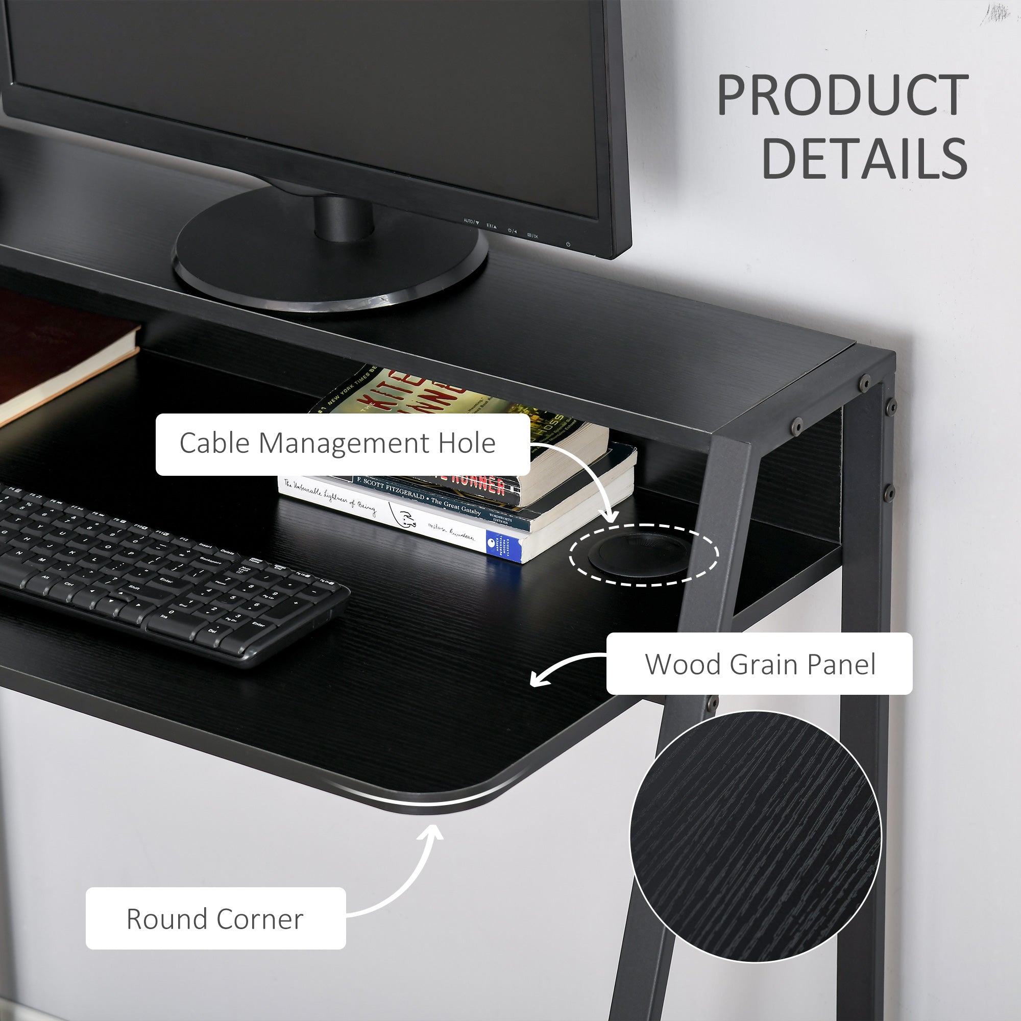 HOMCOM Writing Desk Computer Table Home Office PC Laptop Workstation Storage Shelf 84L x 45W cm Black - anydaydirect