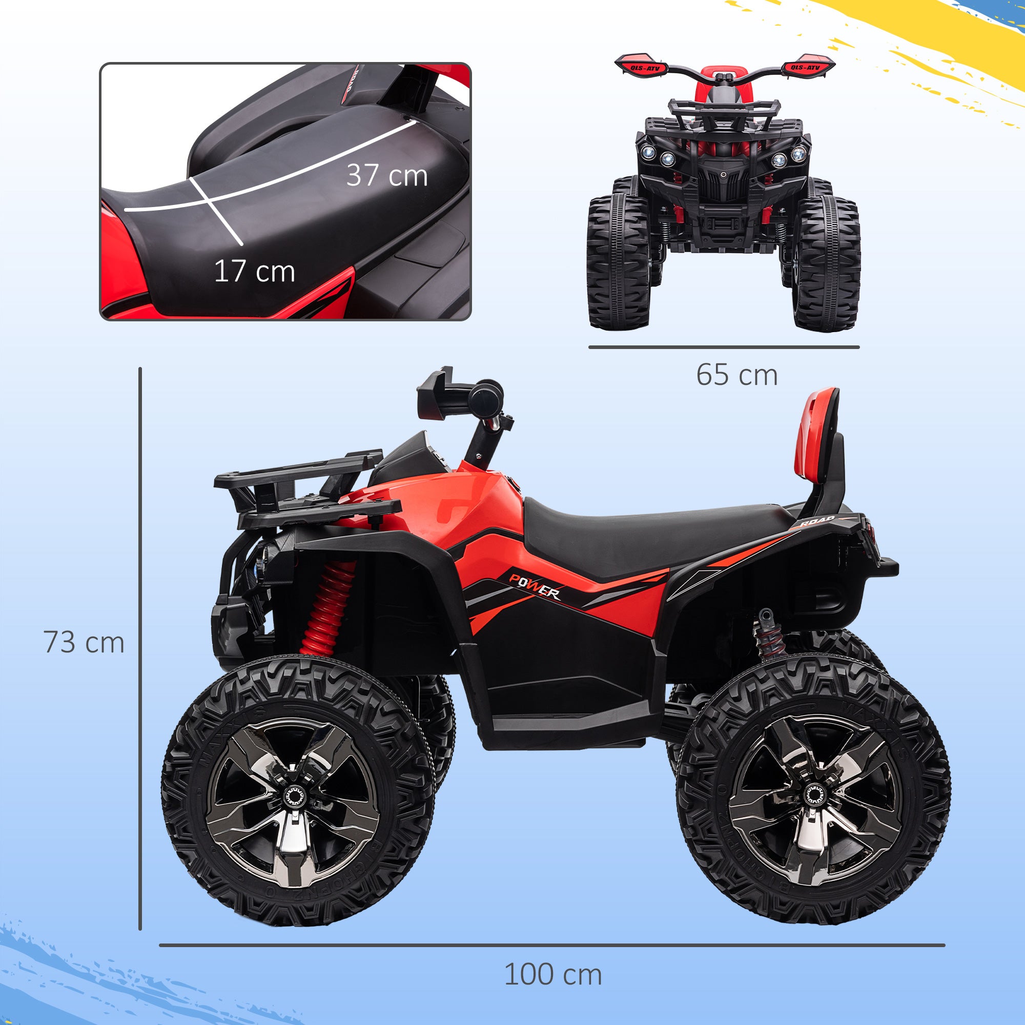 HOMCOM 12V Quad Bike ATV with LED Lights, Music, Backrest, Forward, Backward, Red - anydaydirect