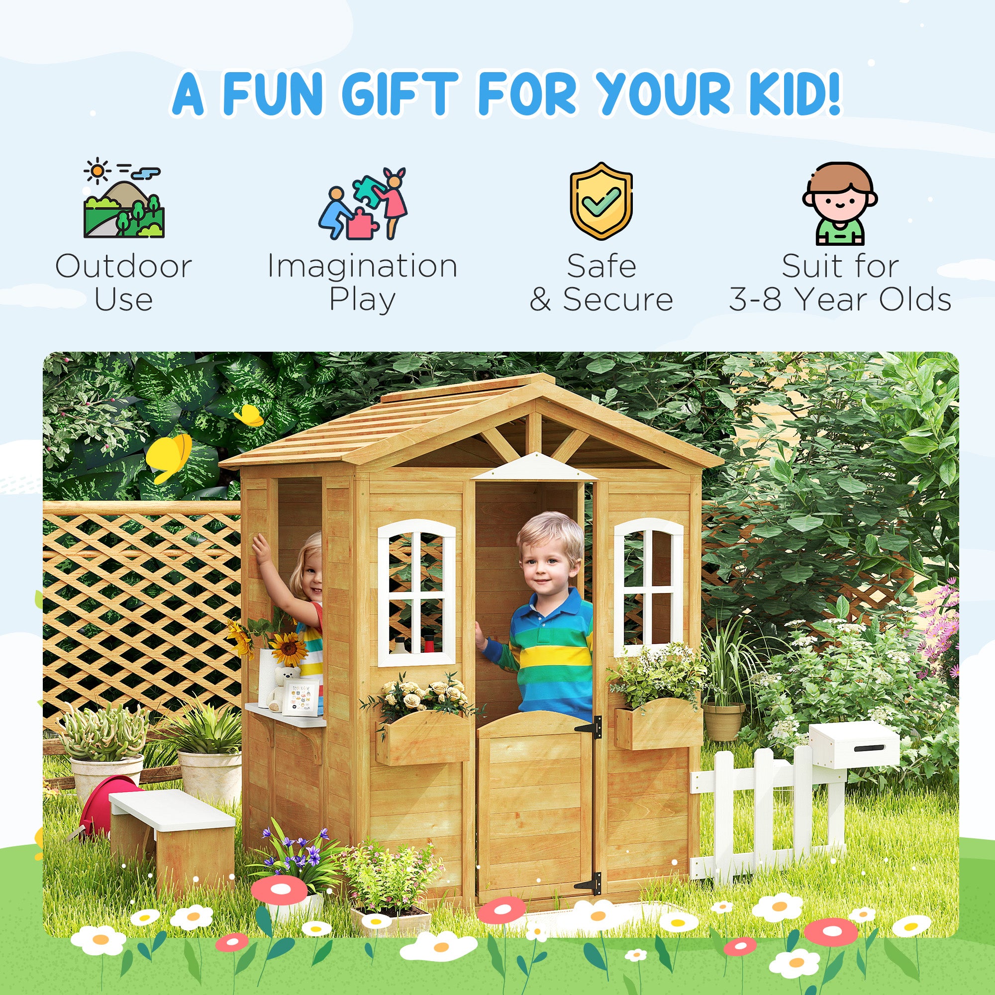 Outdoor Play Structure Outsunny Wooden Playhouse For Kids Outdoor