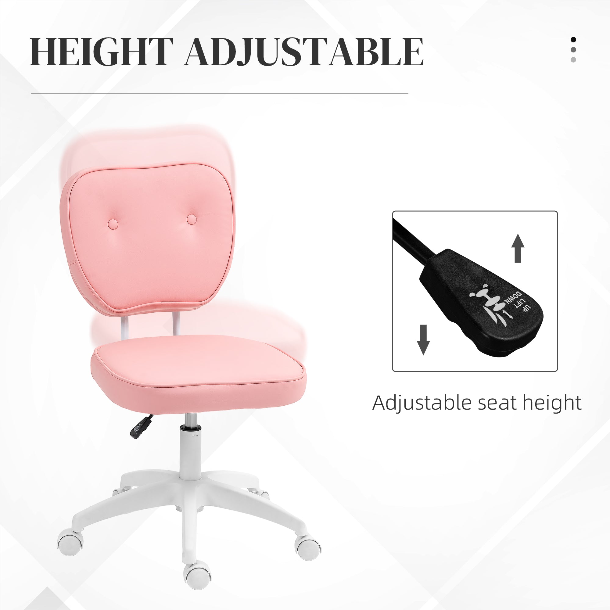 Vinsetto Vanity Office Chair, PU Leather Computer Chair for Home, with Adjustable Height, Armless, Swivel Wheels, Pink - anydaydirect