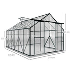 Outsunny 8 x 12ft Aluminium Greenhouse Polycarbonate Walk-in Garden Greenhouse Kit with Adjustable Roof Vent, Double Sliding Door, Rain Gutter and Foundation, Clear - anydaydirect