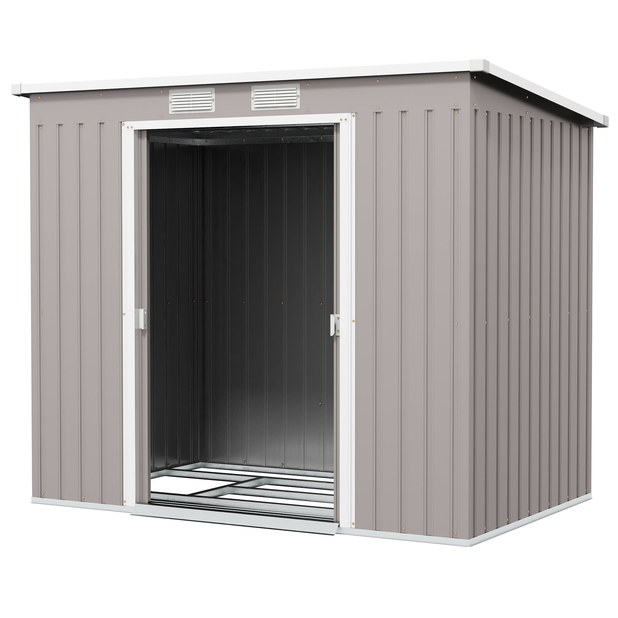 Outsunny Outdoor Garden Metal Equipment Tool Storage Shed w/ Foundation, Double Door, Vents and Sloped Roof, Grey - anydaydirect