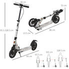 HOMCOM Teen/Adults Aluminium Folding Kick Scooter w/ Shock Mitigation System Silver - anydaydirect
