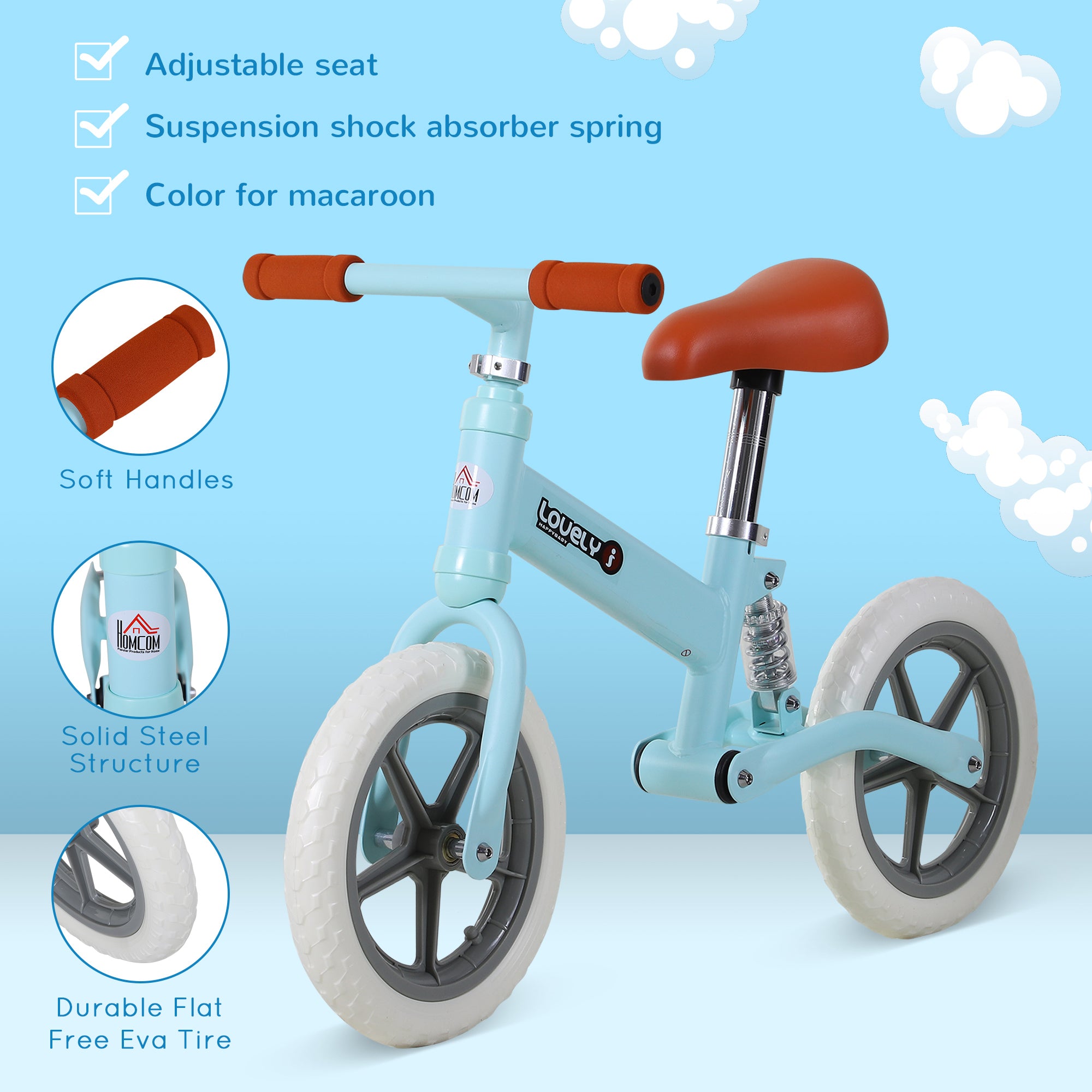 HOMCOM Stride-Right Toddler Cycle: Pedal-Free Balance Trainer for Developing Walking Prowess, Azure Blue - anydaydirect