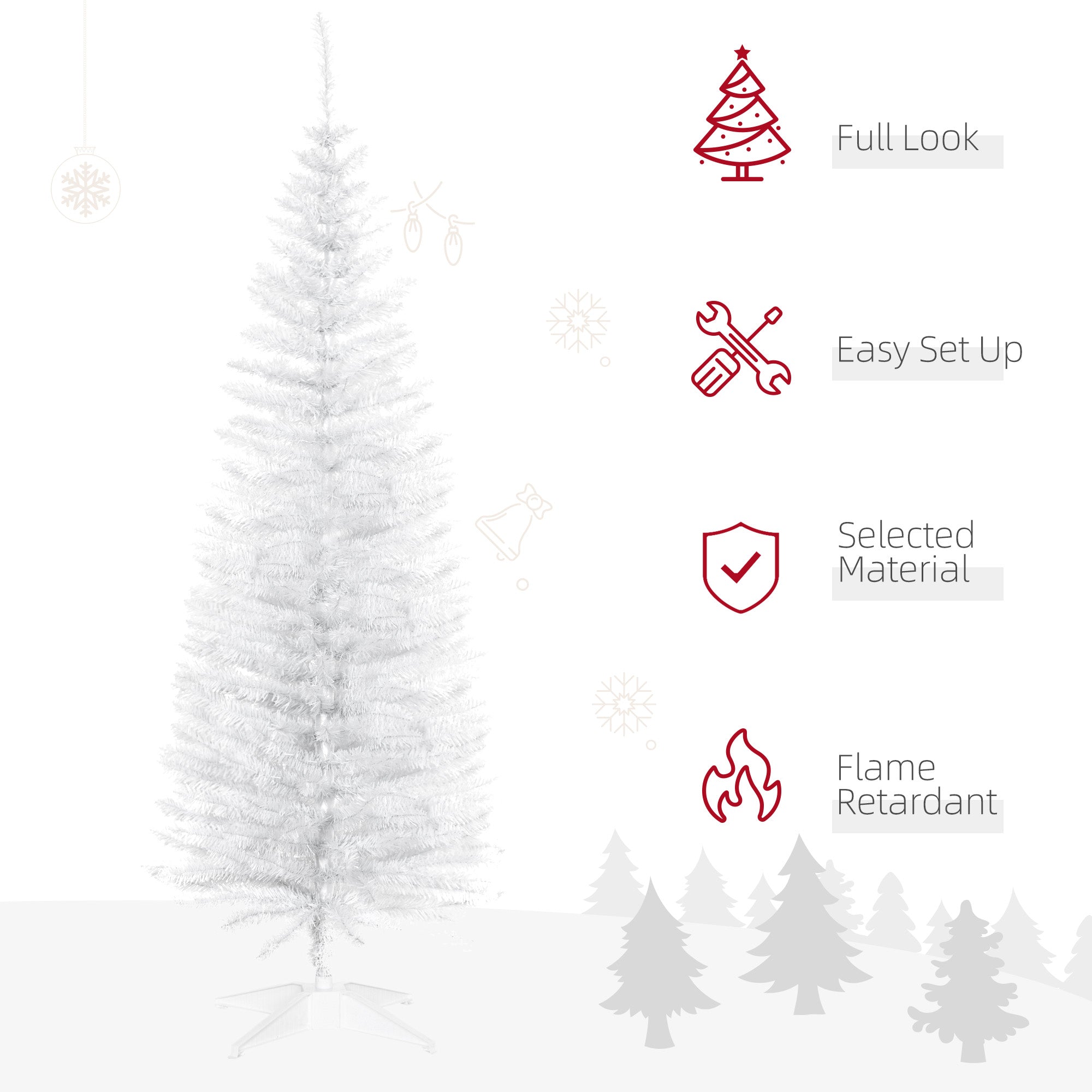 HOMCOM 5T Artificial Pine Pencil Slim Tall Christmas Tree with Branch Tips Xmas Holiday Décor with Stand White - anydaydirect